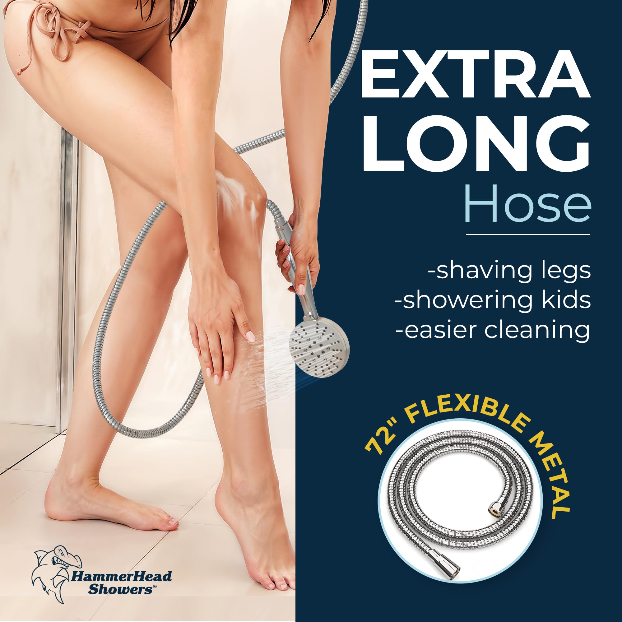 HammerHead Showers® ALL METAL Dual Shower Head Combo - 8 Inch Rainfall High Flow Shower Head & 3-Setting Handheld Shower with 6ft Hose - Chrome Finish - High Pressure for Luxurious Spa Experience - Perfect for Master Bathroom and Guest Bathroom Renovation