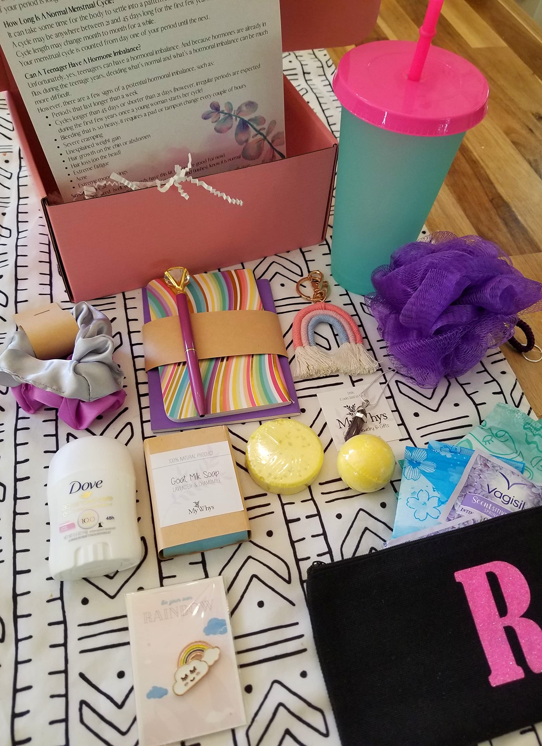 First Period Gift for Teen Girls - Personalized Menstrual Care Package with Cup & Necklace | Essential Period Kit for Tweens | Pink Gift Set for First Flow | Perfect for School, Travel & Home Use