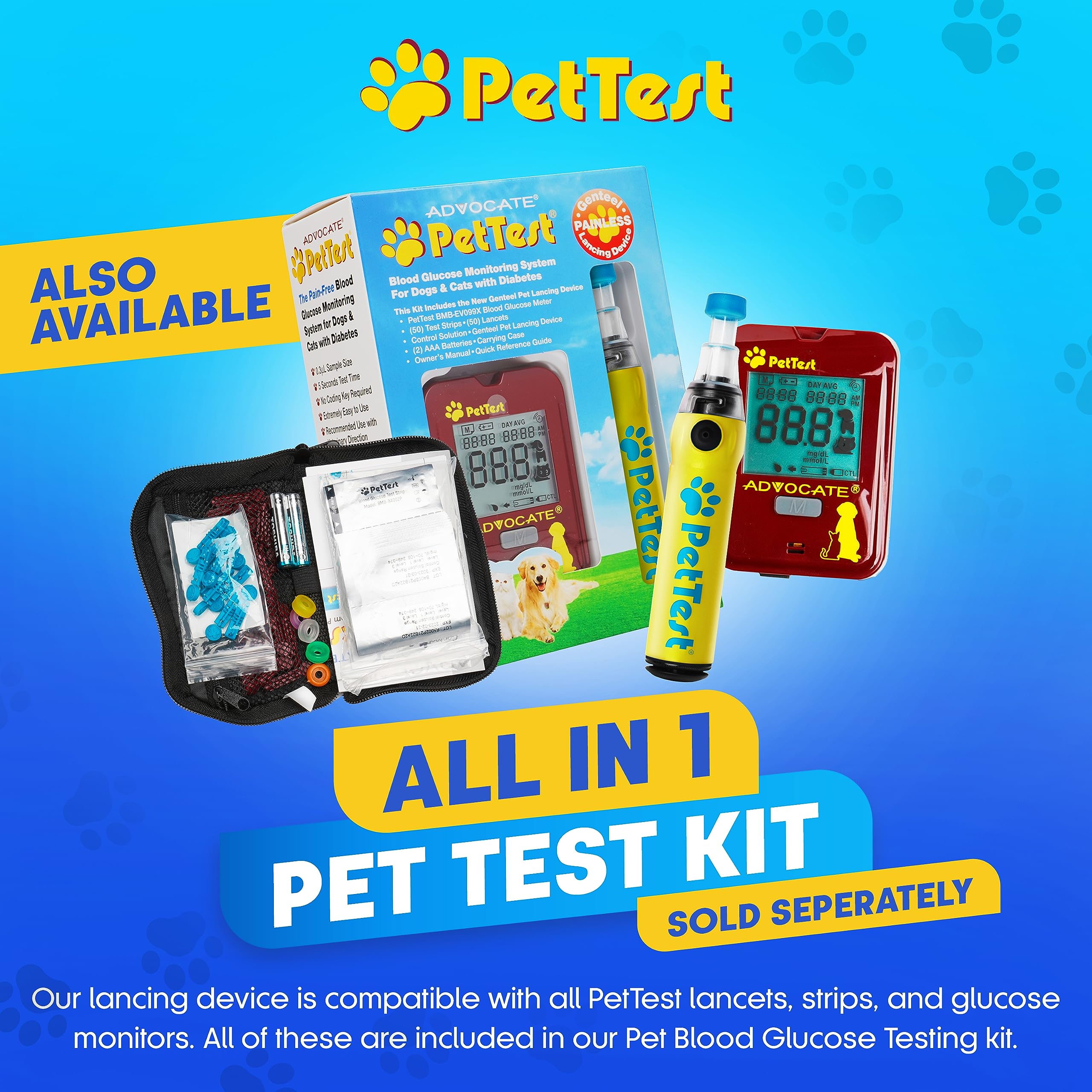 **Pain-Free PetTest Genteel Lancing Device for Dogs & Cats - Easy Blood Sugar Monitoring Kit with 21G Lancets, Contact Tips & Sample Guide | Perfect for Home Glucose Testing & Diabetic Pet Care**