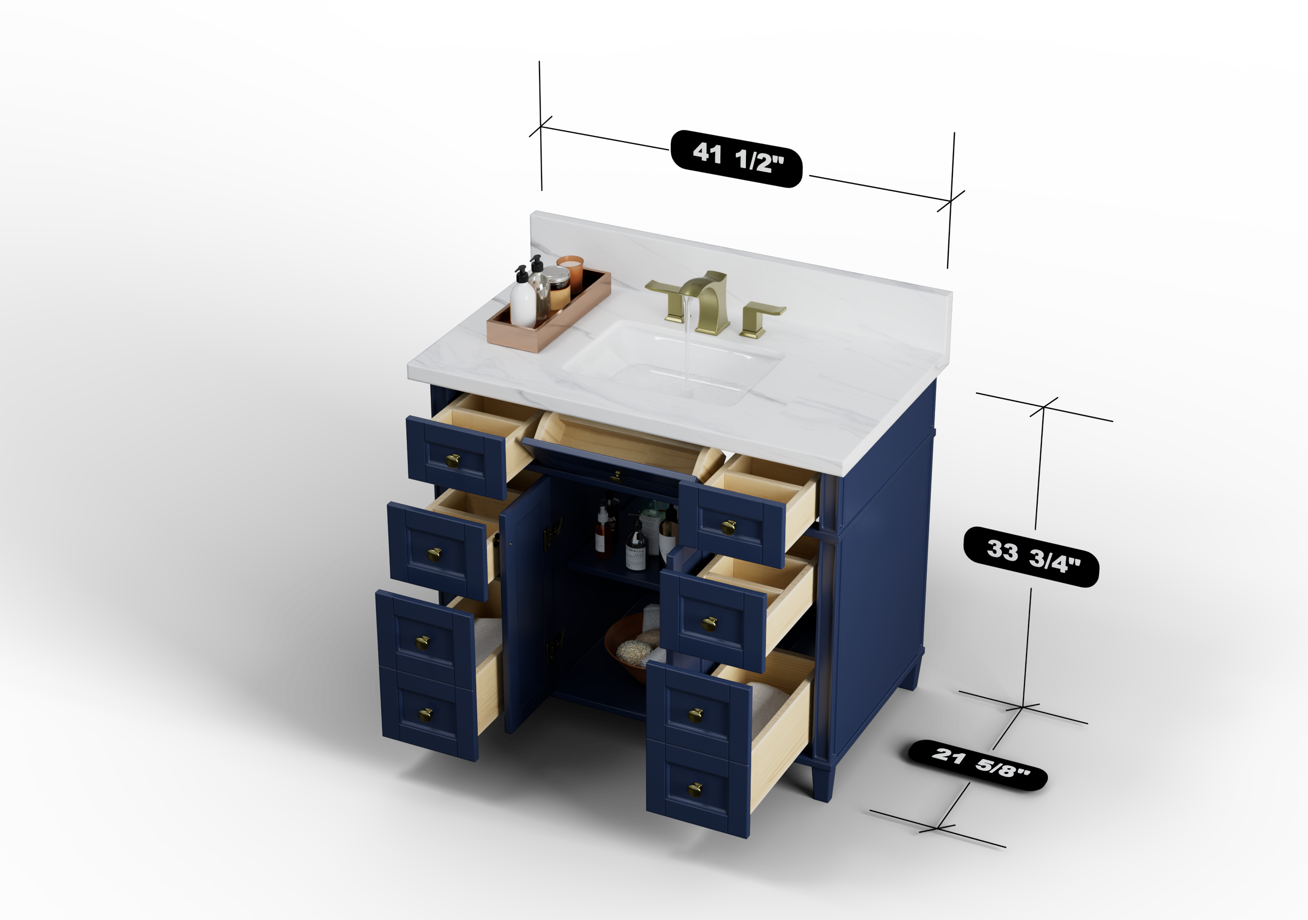 Kensington 41.5 Inch Solid Wood Navy Blue Bathroom Vanity Cabinet - Perfect for Modern Master Bath & Powder Room Remodeling