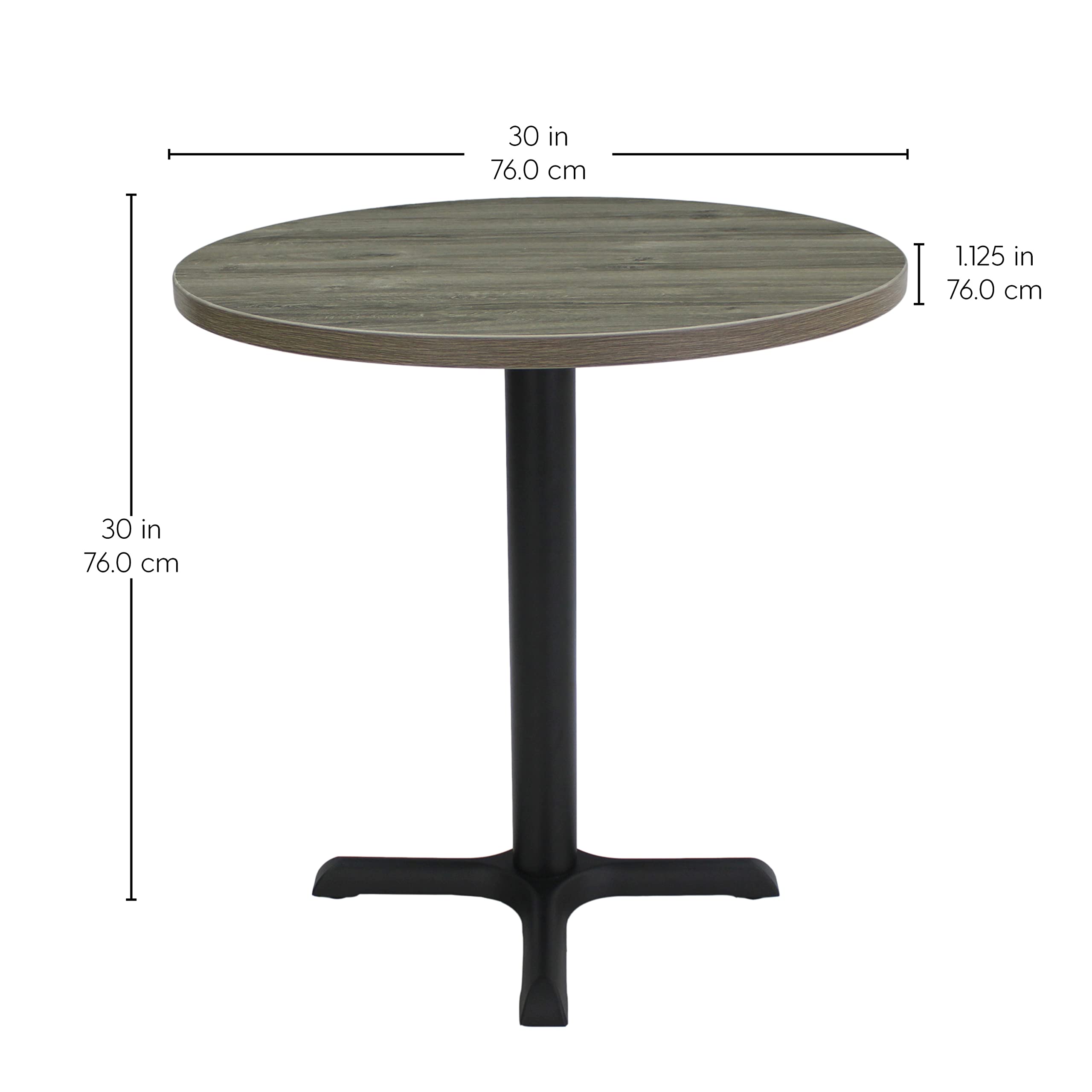 30 Inch Round Café Bistro Table - Modern Dining & Coffee Table for Small Spaces - Woodgrain Laminate Top with X-Base - Gray Wood/Black Base - Perfect for Patio, Balcony & Small Kitchen Dining (13370-280)
