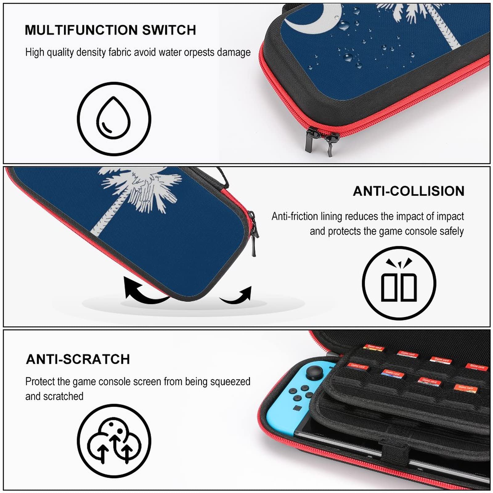 South Carolina State Flag Nintendo Switch Carrying Case - Portable Travel Cover with 20 Game Card Slots | Perfect for Gamers on the Go & Travel Accessories
