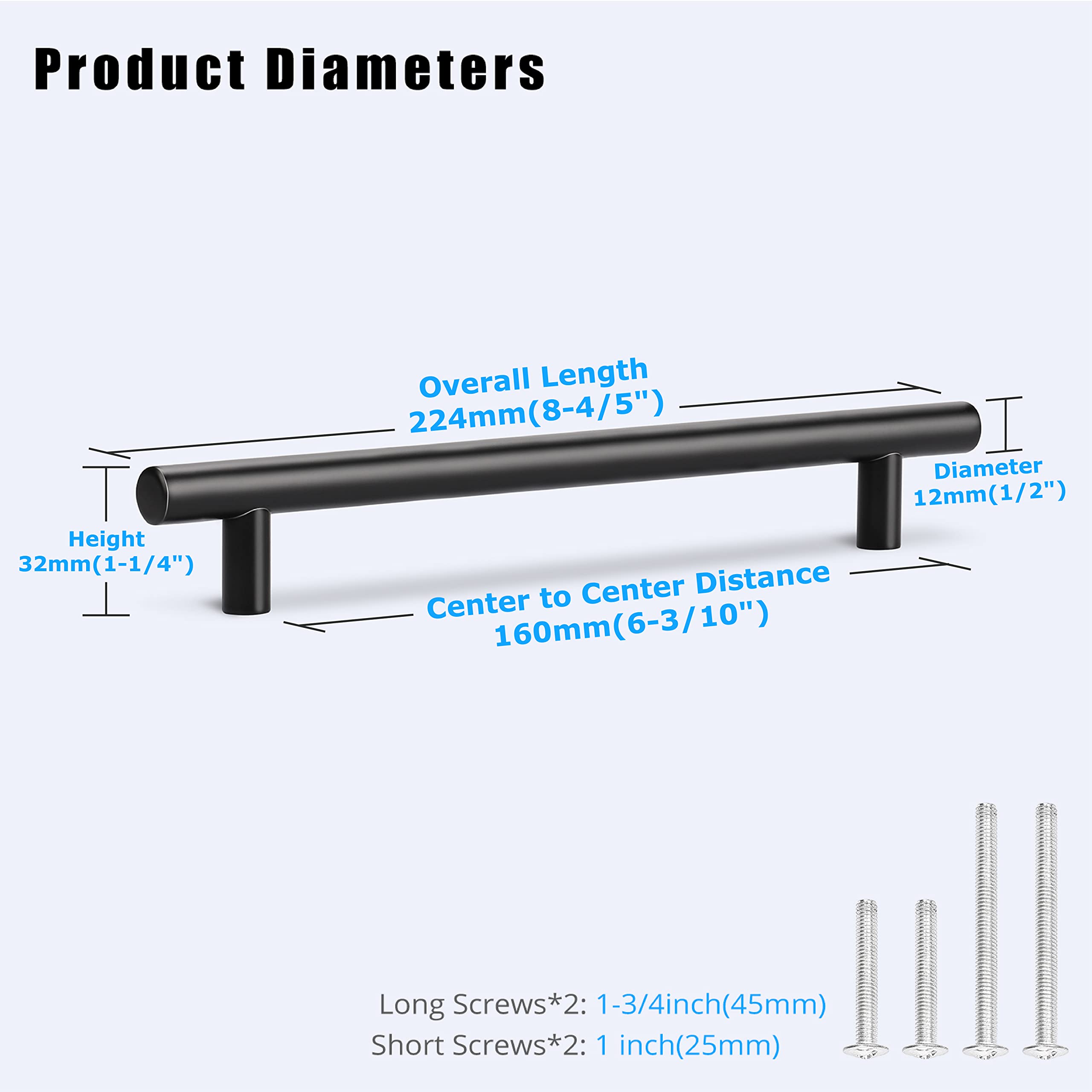 KNOBWELL 20 Pack 6.3 Inch Matte Black Cabinet Handles - Modern Kitchen & Dresser Drawer Pulls - 8.8 Inch Overall Length - Perfect for Cabinets, Cupboards, Furniture & DIY Home Renovation Projects