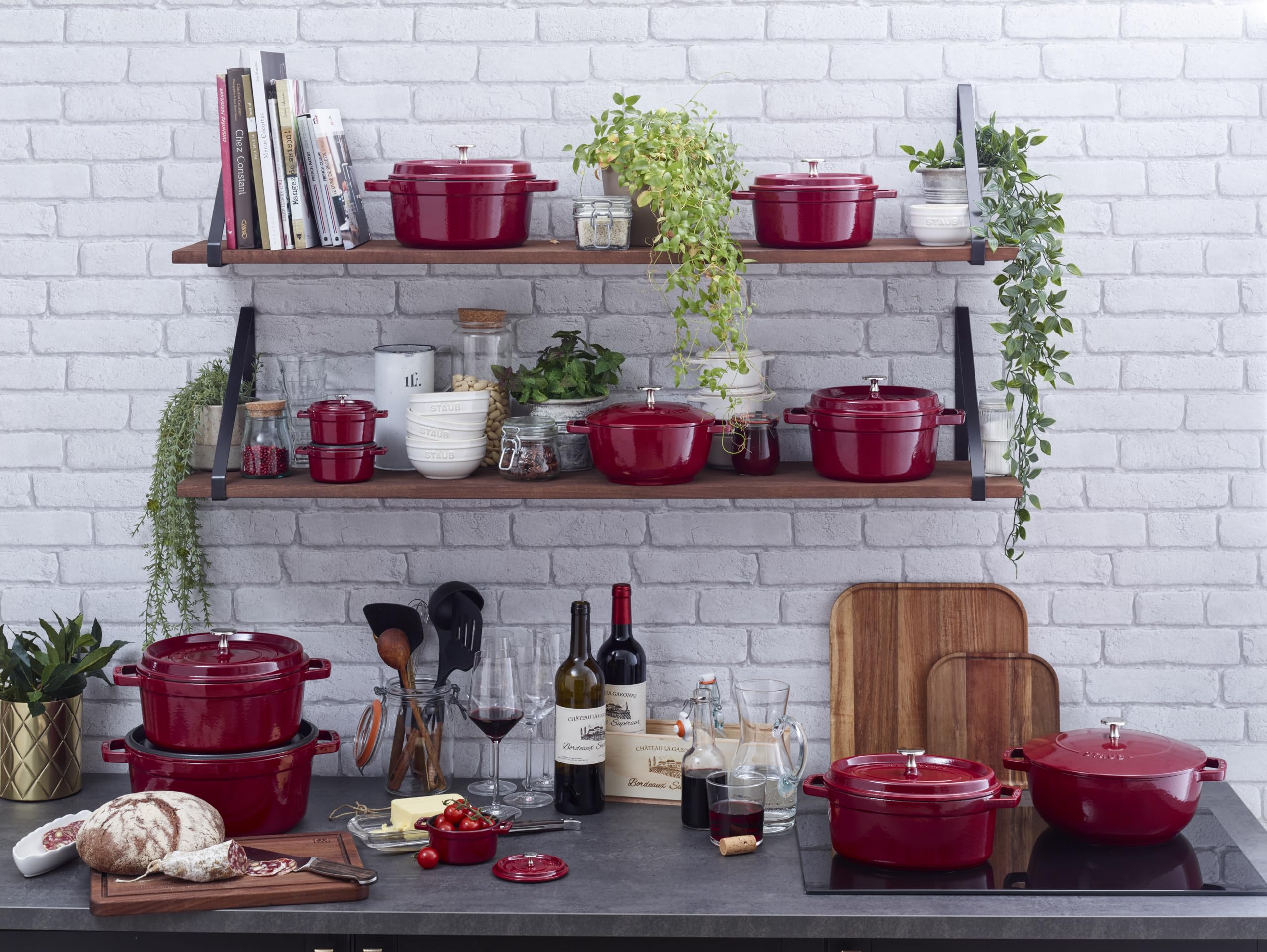 STAUB 40502-294-0 Round Cocotte, 3.8 Quart Enameled Cast Iron Dutch Oven, Cherry Red (Bordeaux) - Perfect for Braising, Stewing & Slow Cooking Soups