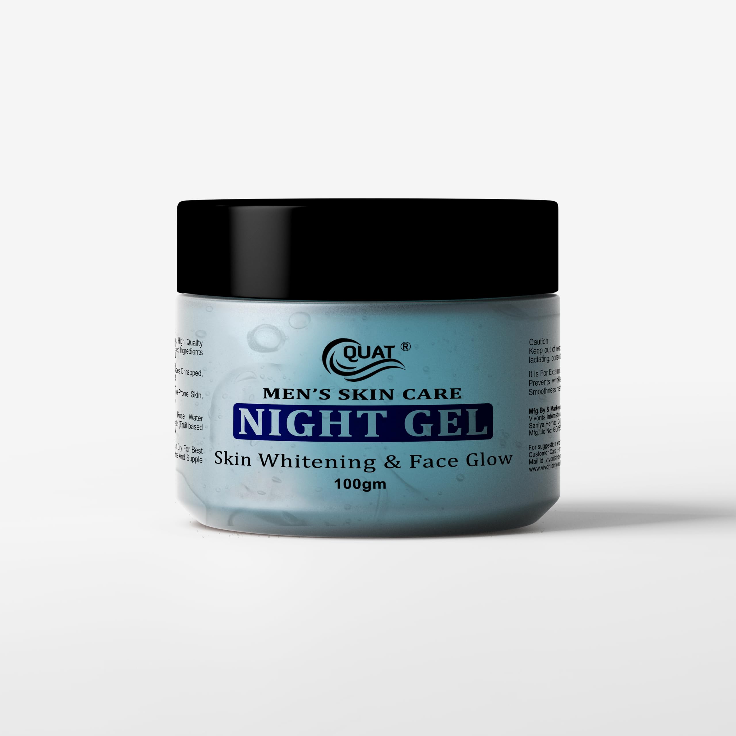 Quat Men Night Gel - 100ml Hydrating & Brightening Face Moisturizer for Men with Natural Ingredients | Perfect for Overnight Skin Repair & Glowing Complexion