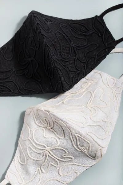 Linen Embroidered Face Mask - Breathable Washable Reusable Cotton Linen Fabric with Floral Embroidery - Perfect for Daily Use, Travel, and Outdoor Activities