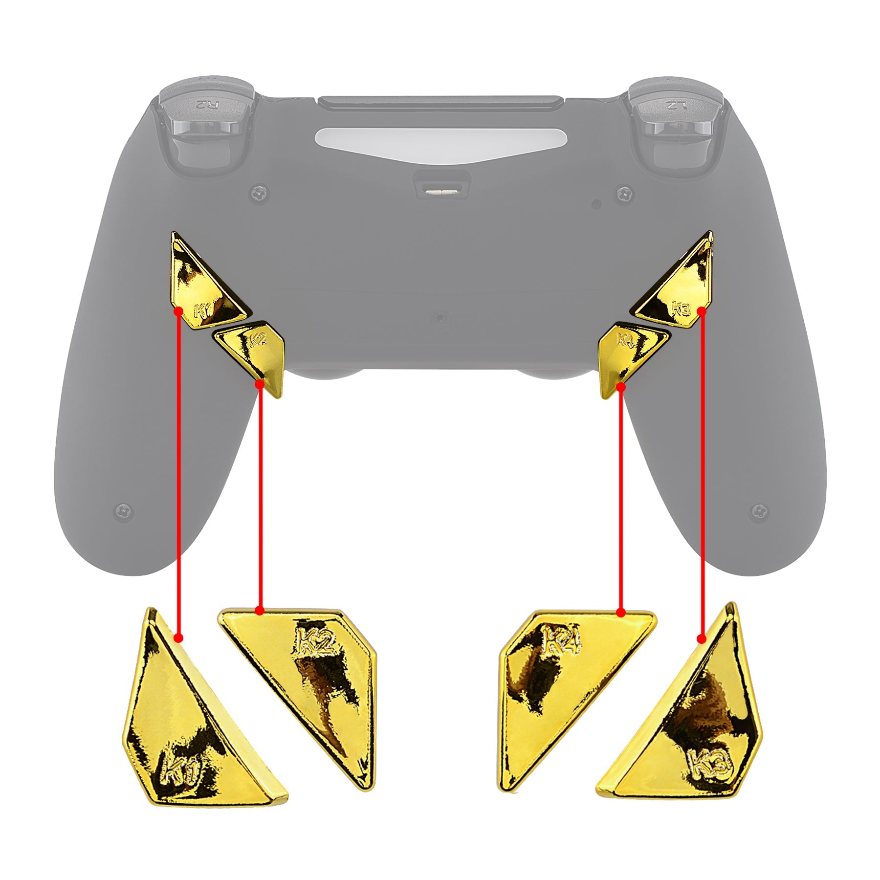 eXtremeRate Ergonomic Back Button Paddles for PS4 Controller - Remap Kit (K1 K2 K3 K4) in Chrome Gold - Improve Gaming Performance for FPS, Racing & Action Games
