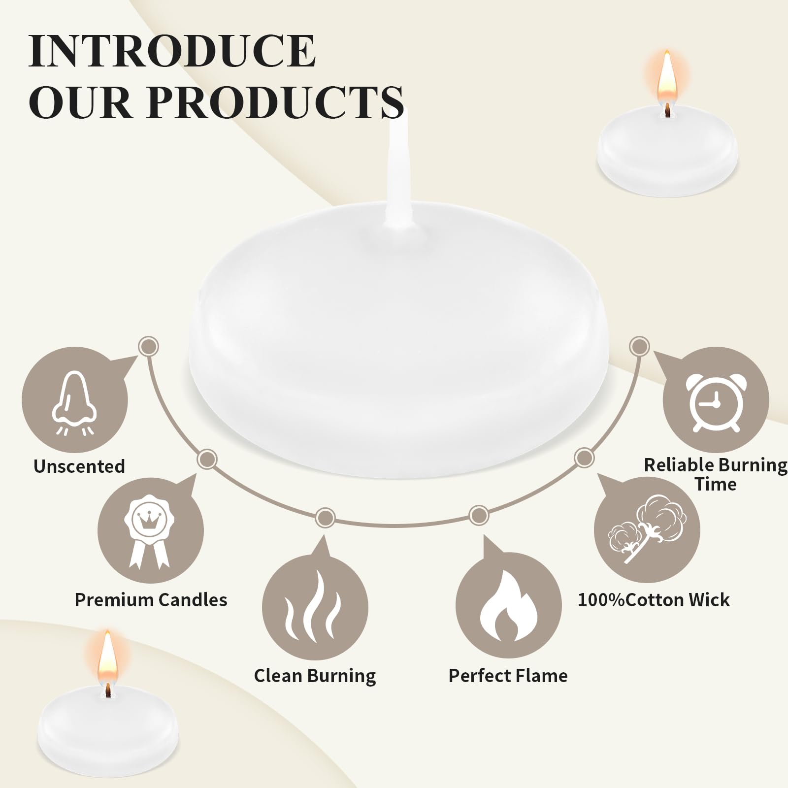 48 Unscented White Floating Candles (2 Inch) - Long Lasting Elegant Tea Lights for Birthday Wedding Party Decorations - Perfect for Pool, Bathtub, Vase & Centerpiece Displays