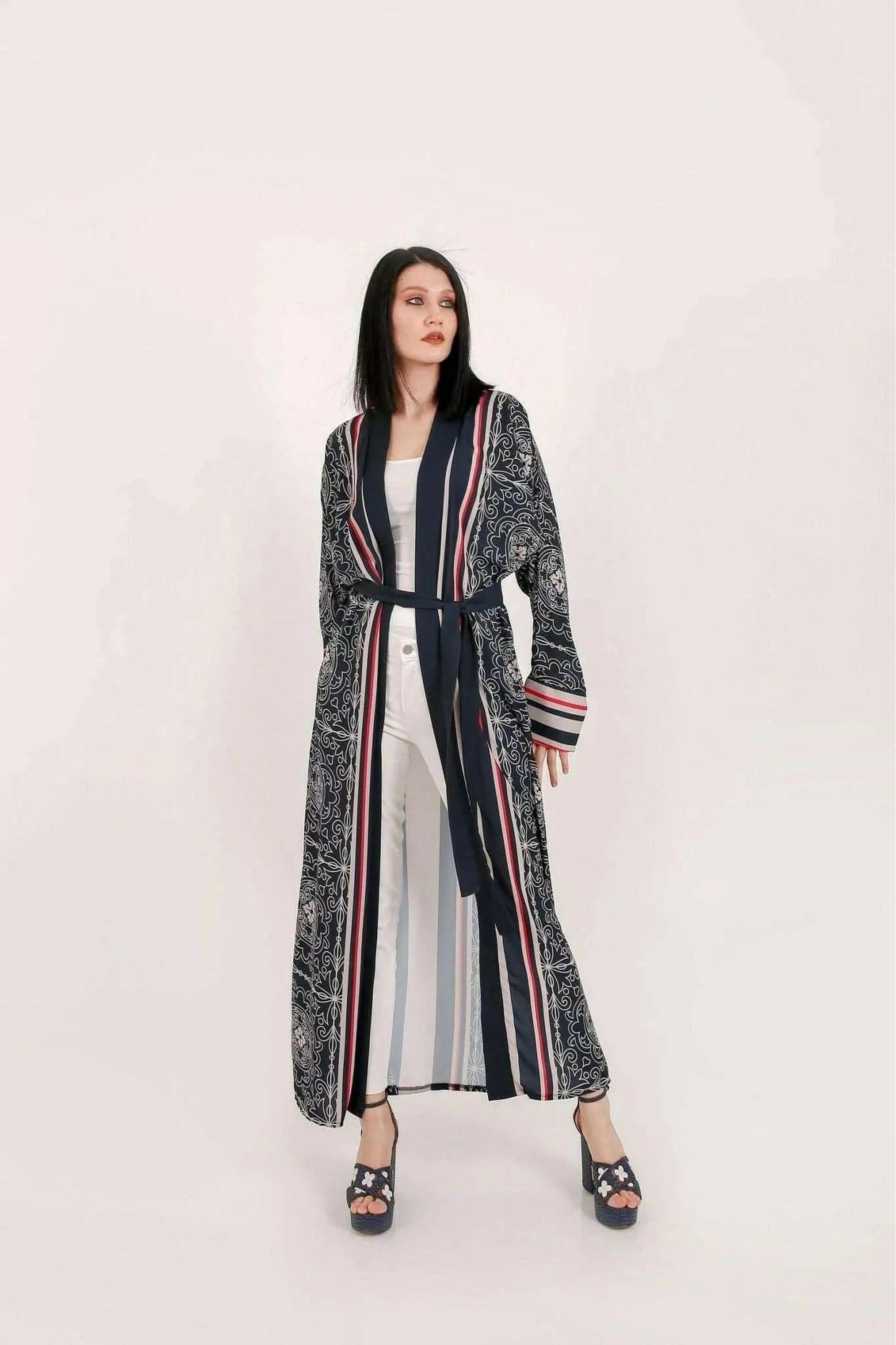 Jolie Japanese Style Open Front Kimono Robe - Lightweight Floral Print Cover Up for Women - Perfect for Loungewear, Beach Cover-Up, and Yoga Outfits