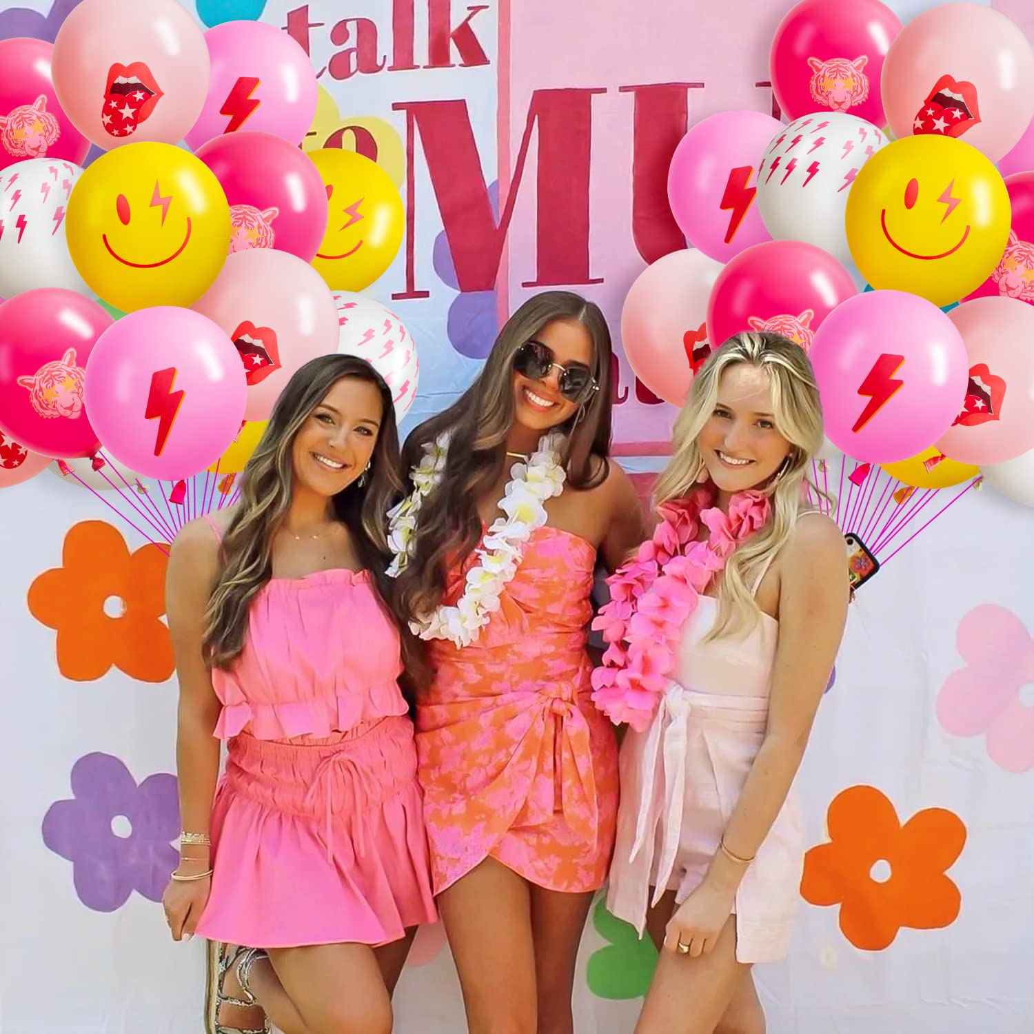 50Pcs Hot Pink Smiley Face Balloons with Ribbon - 12 Inch Latex Party Balloons for Y2K Themed Birthday, Bachelorette & Retro Parties - Perfect for Teen Girls' Celebrations, Room Decor & Early 2000s Nostalgia Events