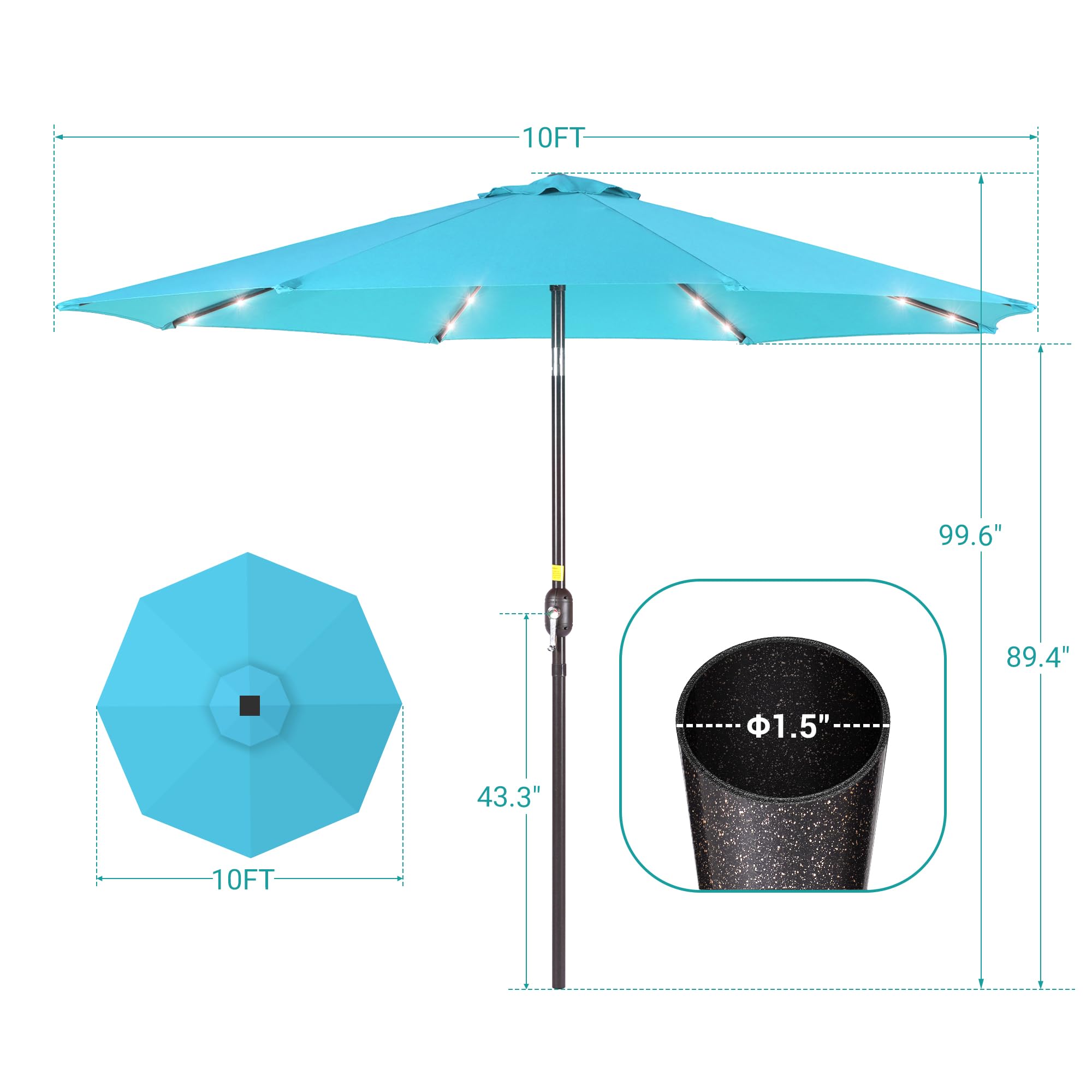 7.5ft Solar Powered Patio Umbrella with Tilt & Crank - Waterproof Outdoor Sunshade Canopy, 6-Rib Steel Garden Umbrella for Deck, Backyard, Pool (Taupe) | Perfect for Outdoor Dining, Lounging & Sun Protection