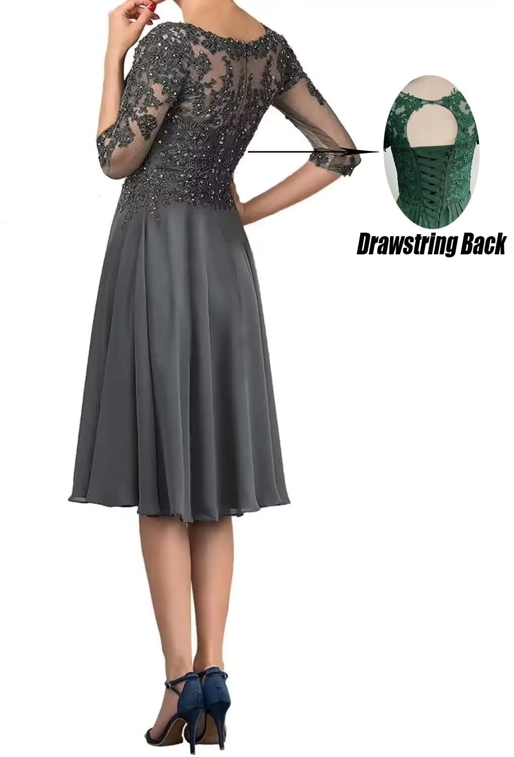 Elegant Mother of The Bride Dress - Tea Length Chiffon Formal Gown with Lace Appliques & 3/4 Sleeves for Wedding Guest | Perfect for Evening Ceremonies, Receptions & Special Occasions