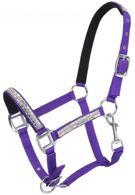 Adjustable Nylon Miniature Horse Halter with Crystal Accents - Purple | Small Pet Accessories for Show & Training | Perfect for Ponies, Foals & Mini Horses