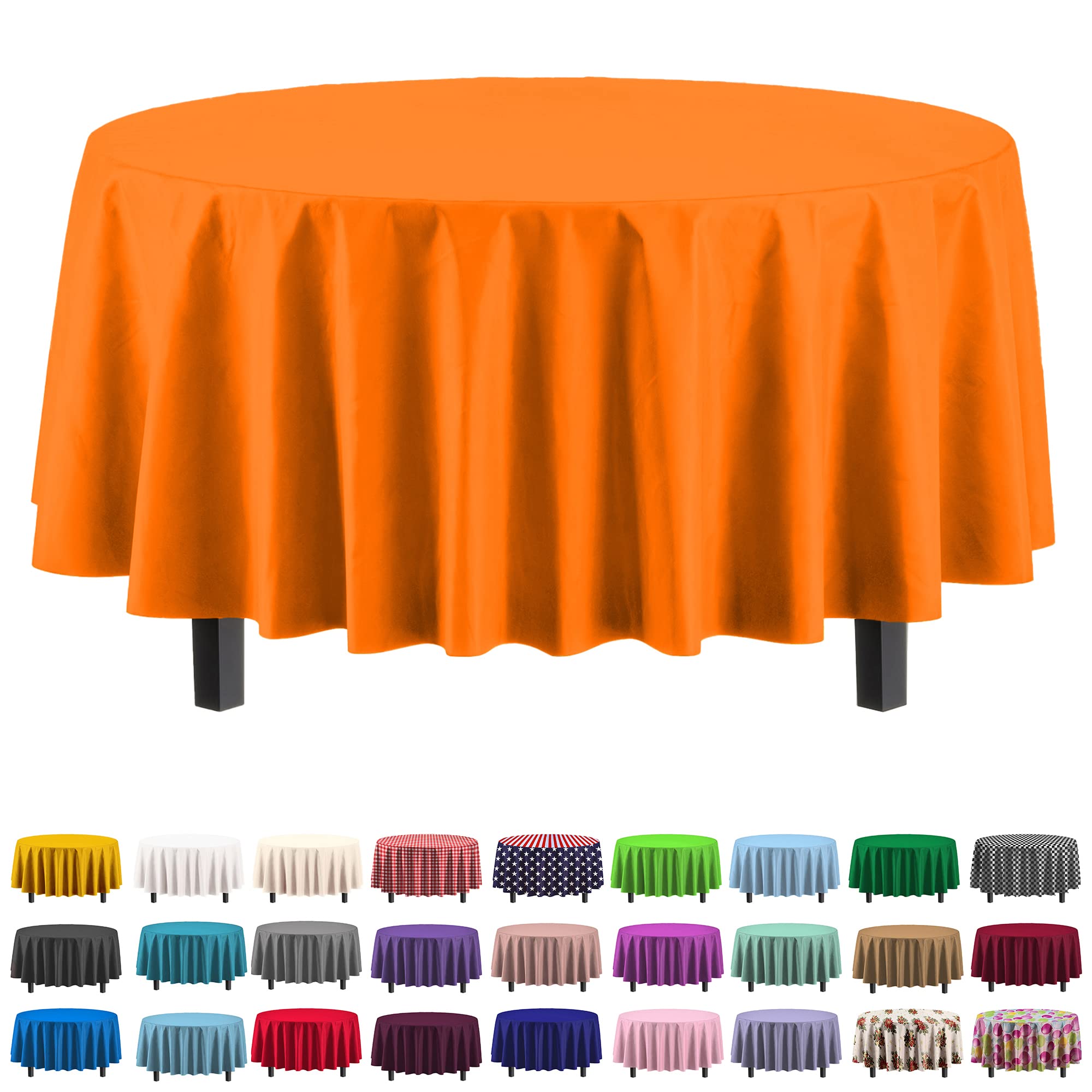 Premium 6-Pack 84-Inch Round Plastic Tablecloths - Durable & Waterproof Orange Table Covers for Parties, Picnics & Outdoor Dining