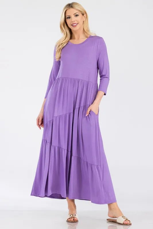 Celeste Asymmetric Tiered Midi Dress for Women - Plus Size Flowy Summer Dress for Beach, Wedding & Special Occasions