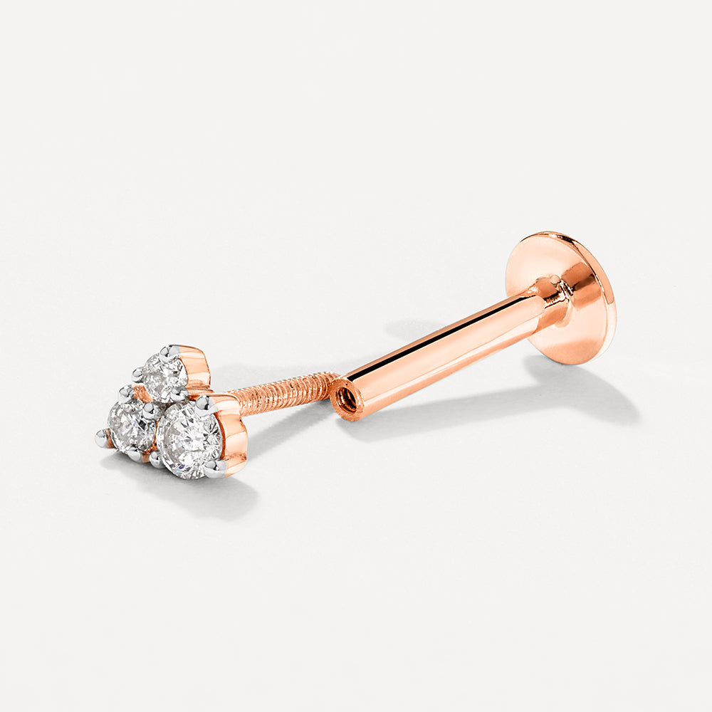 10k Rose Gold Diamond Trio Helix Single Stud Earrings for Women - Perfect for Everyday Wear, Parties & Special Occasions