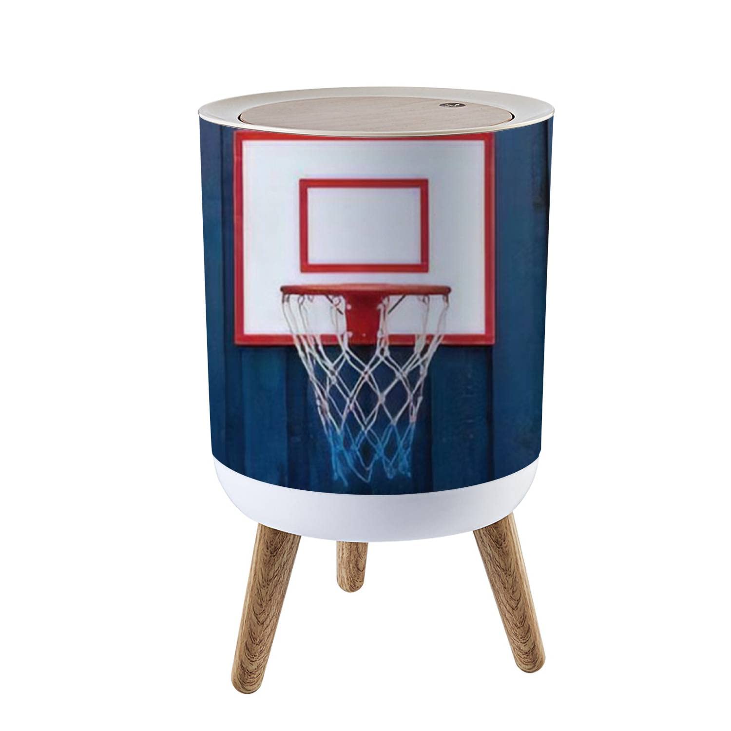 Small Trash Can with Lid - 2 Gallon Bathroom, Kitchen, Office & Outdoor Waste Basket - Dog Proof & Odor Control - Mini Basketball Hoop Design for Bedroom, Nursery & Diaper Disposal - Cute Decorative Garbage Bin for Home & Office Use
