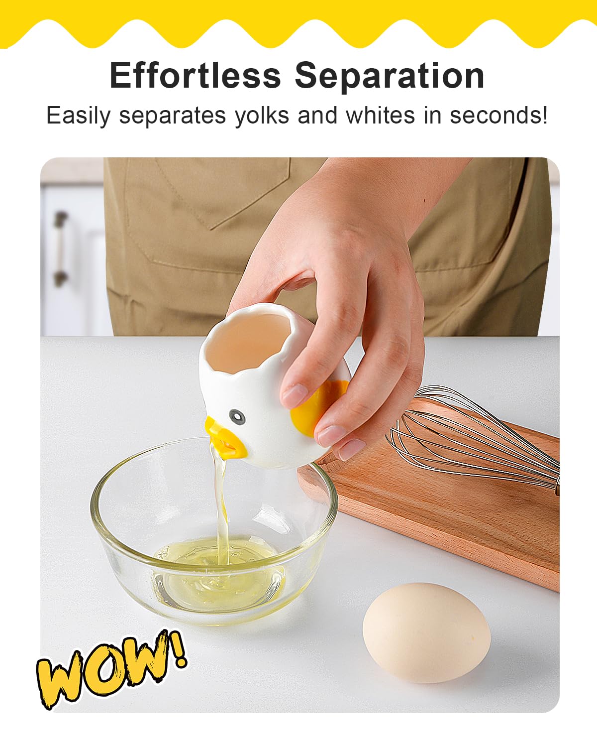 Creasol Ceramic Egg Separator - Adorable Chick Design for Easy Egg Yolk & White Separation | Dishwasher Safe Baking & Cooking Tool | Perfect for Baking Cakes, Making Omelets & Meal Prep | Yellow Kitchen Gadget