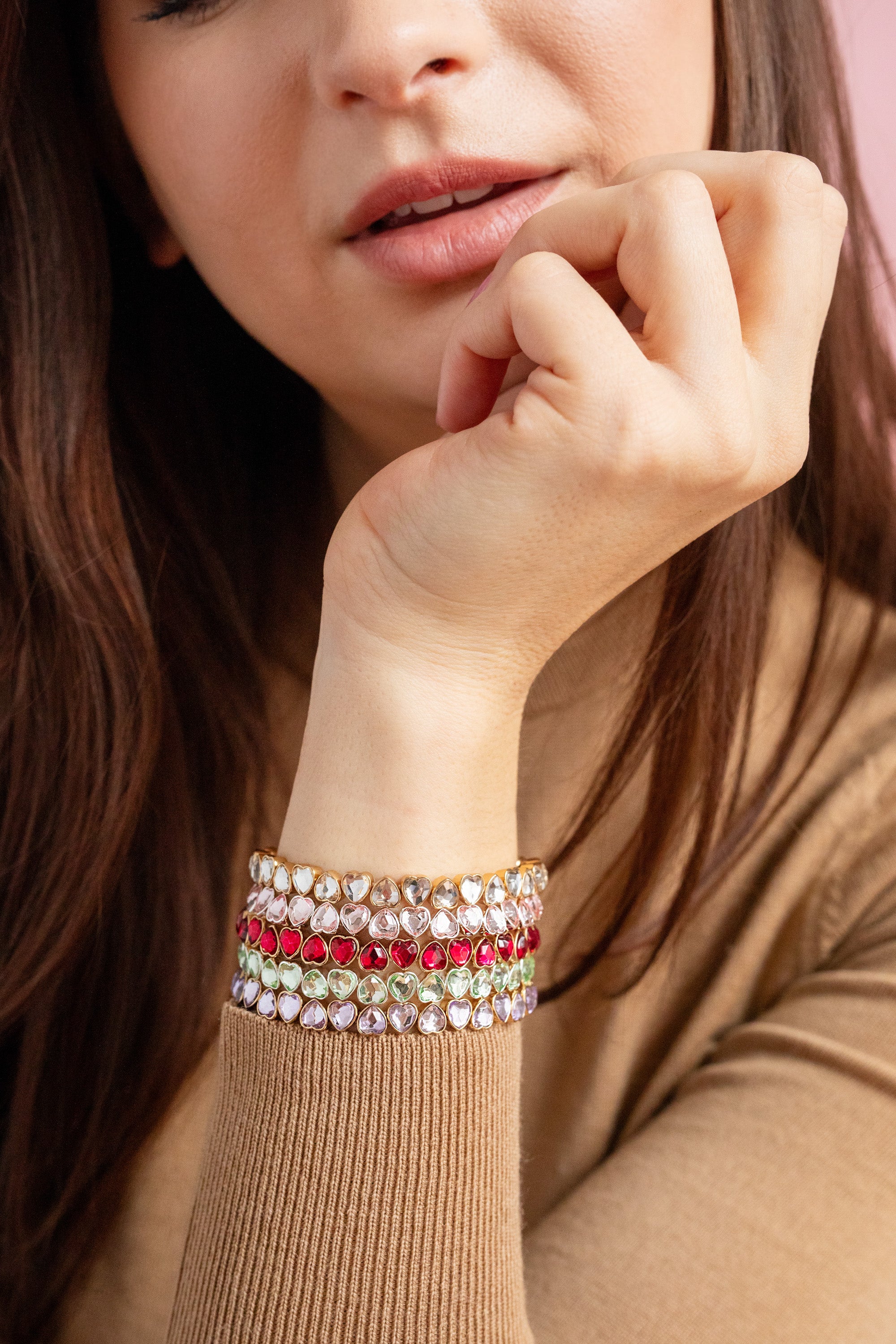 Crystal Heart Stretch Bracelet for Women - Adjustable Beaded Elastic Bracelet with Sparkling Gemstones | Perfect for Valentine's Day Gifts, Birthday Presents & Everyday Wear