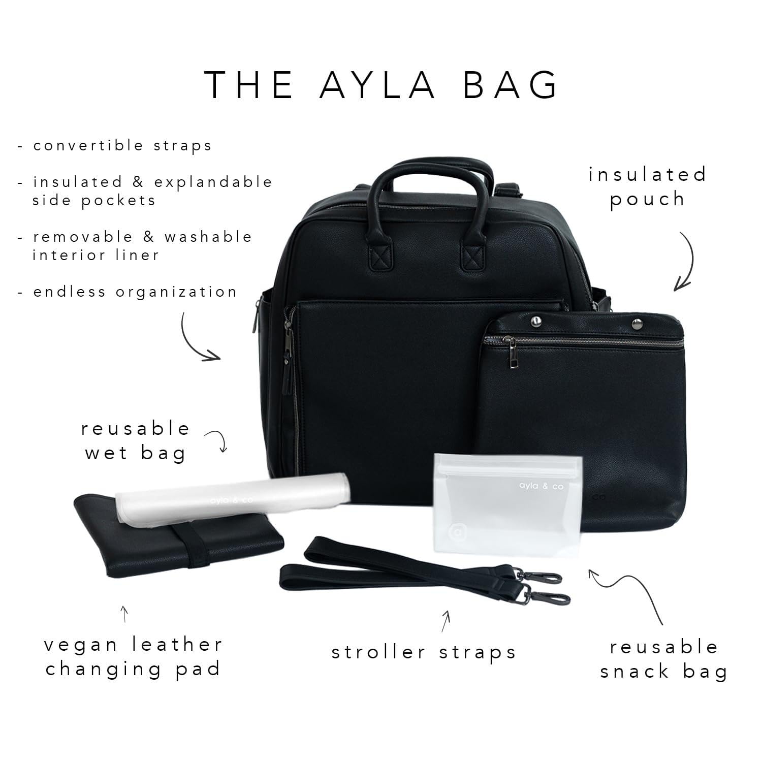 Ayla & Co Full-Size Diaper Backpack for Baby Girls & Boys - Convertible Crossbody Tote with Insulated Pockets, Changing Pad & Pouch | Perfect for Travel, Daycare & On-the-Go Parents (Caffe)