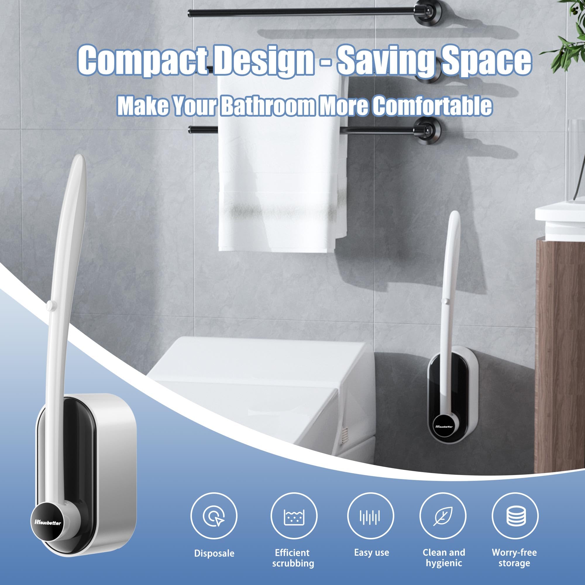 Disposable Toilet Brush and Holder Set with 32 Refill Heads - Pre-Loaded Scrubbing Solution for Deep Cleaning - Bathroom Cleaning Supplies Kit (Black, 1-Pack) - Perfect for Home, Apartment & RV Toilet Maintenance