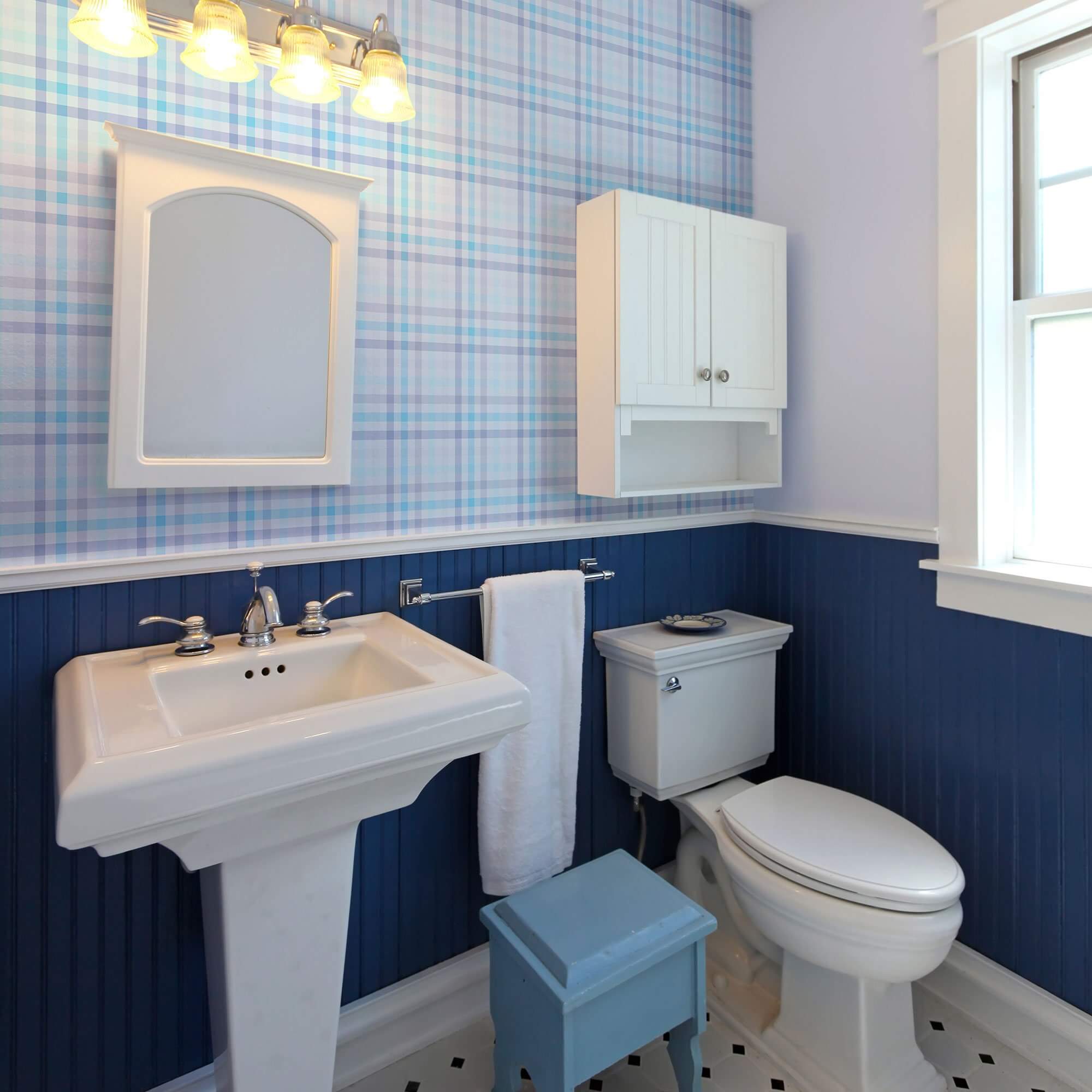 Blue Plaid Peel and Stick Removable Wallpaper 0643 - Self-Adhesive Decorative Wall Covering for Bedroom, Living Room & Office Decor