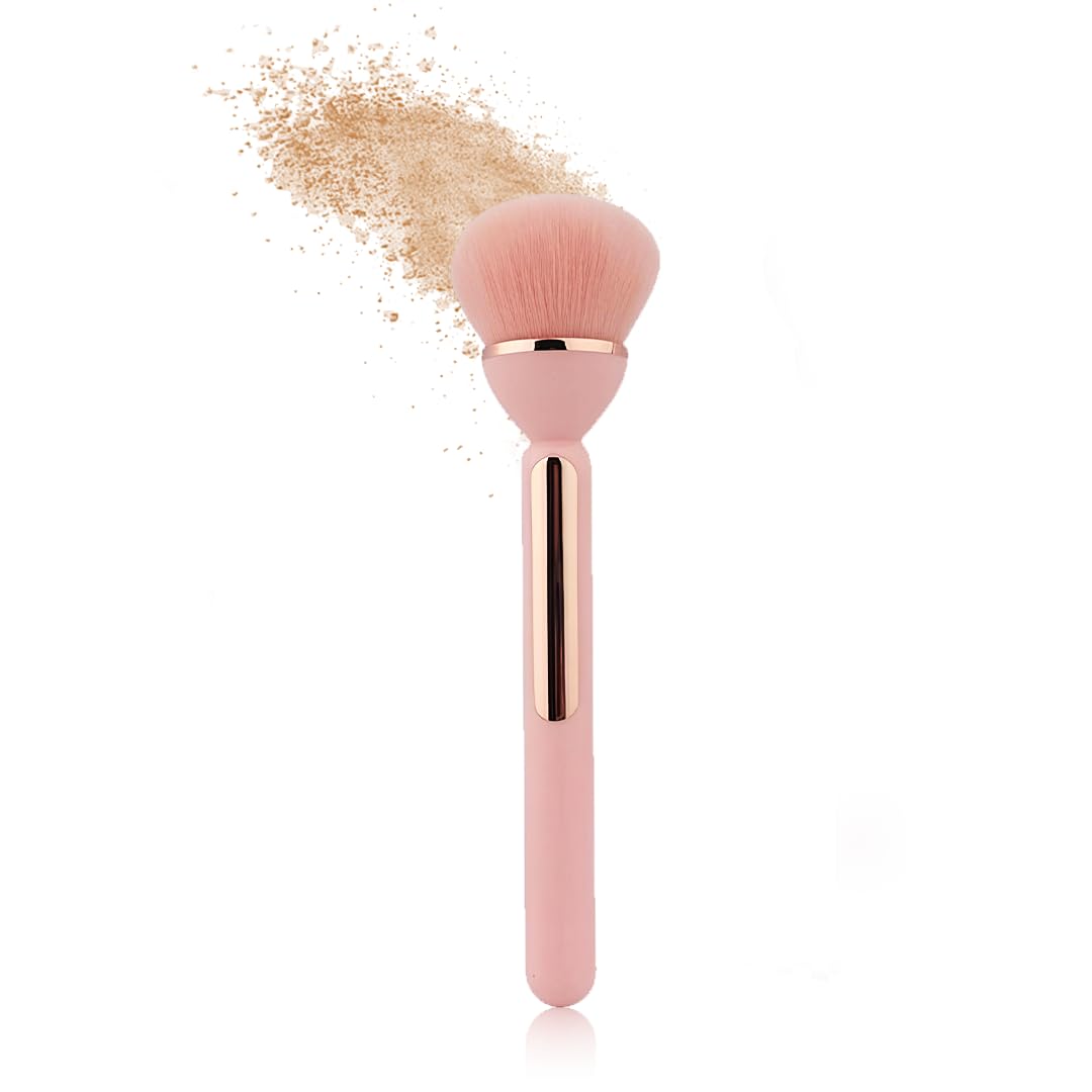 Gleva Professional Powder & Blush Cheek Brush - Multipurpose Travel Makeup Brush for Cheek, Forehead, Jawline & Nose Blending - Flawless Highlighter Brush for Women & Girls (Pink) | Perfect for On-the-Go Touch-Ups & Airbrush-Like Finish