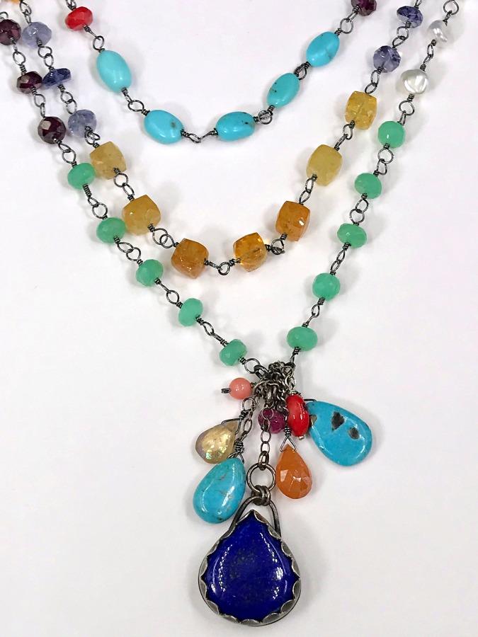 Handmade Multi Strand Wire Wrap Gemstone Necklace for Women - Boho Chic Jewelry Gift for Birthday, Wedding & Everyday Wear