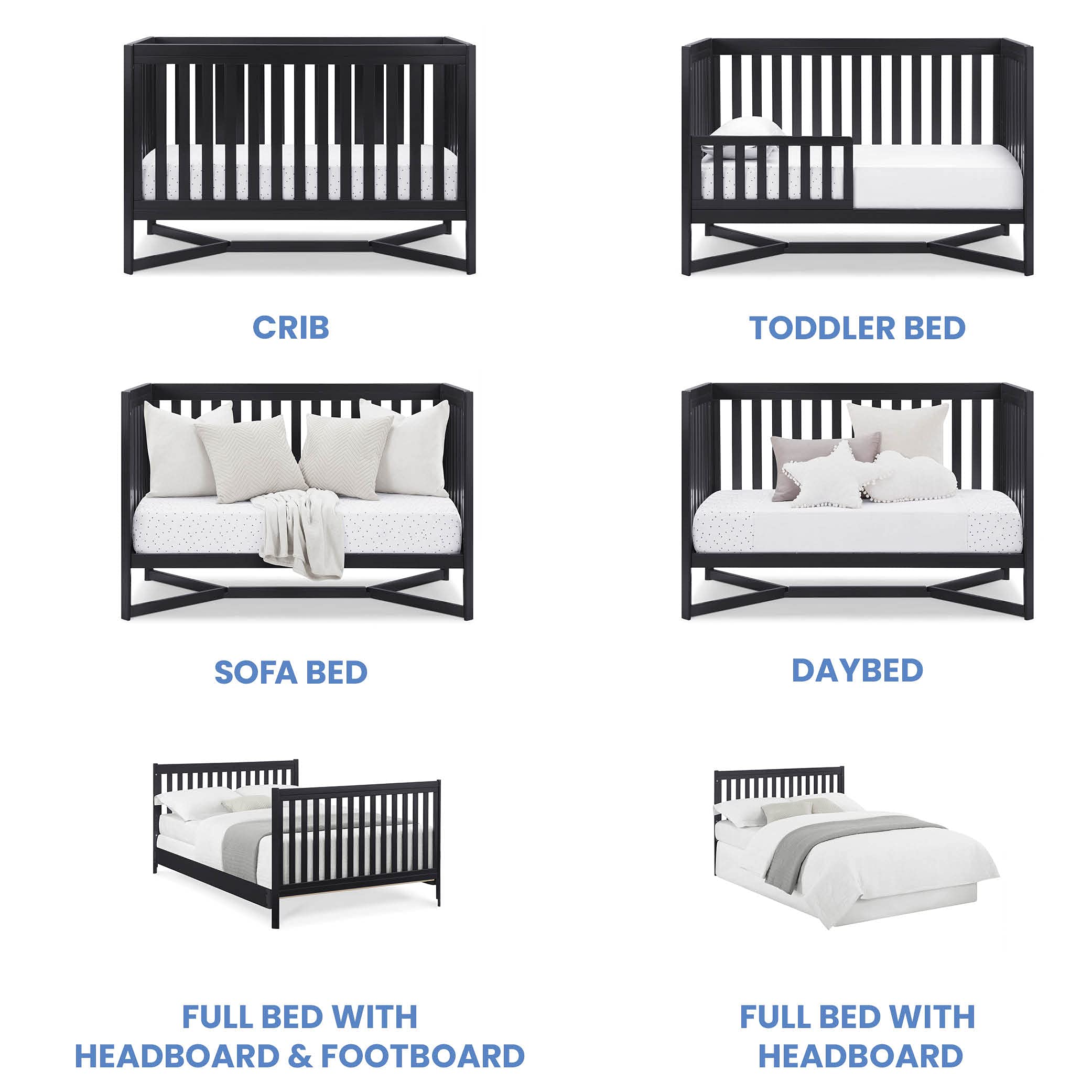 Delta Children Tribeca 4-in-1 Convertible Baby Crib with Simmons Kids Quiet Nights Eco-Friendly Toddler Mattress - GREENGUARD Gold Certified, Recycled Materials, Midnight Grey | Nursery Essential for Safe & Sustainable Sleep