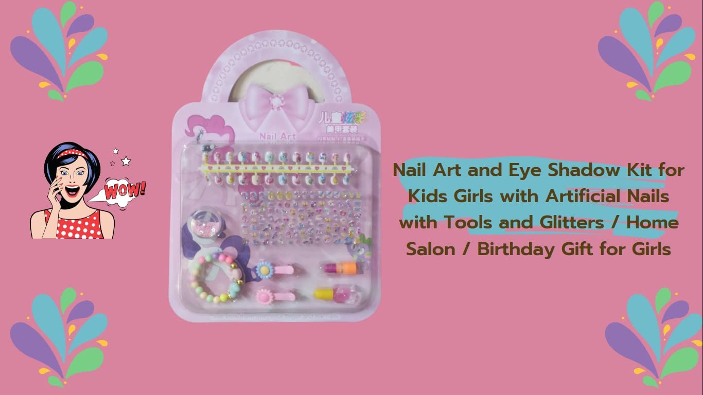 Big Size Nail Art and Eye Shadow Kit for Girls - 120pcs Artificial Nails with Tools, Glitters & Accessories - Perfect for Home Salon, Birthday Gifts & Kids Makeup Play - Safe & Fun DIY Beauty Set for Parties & Dress-Up