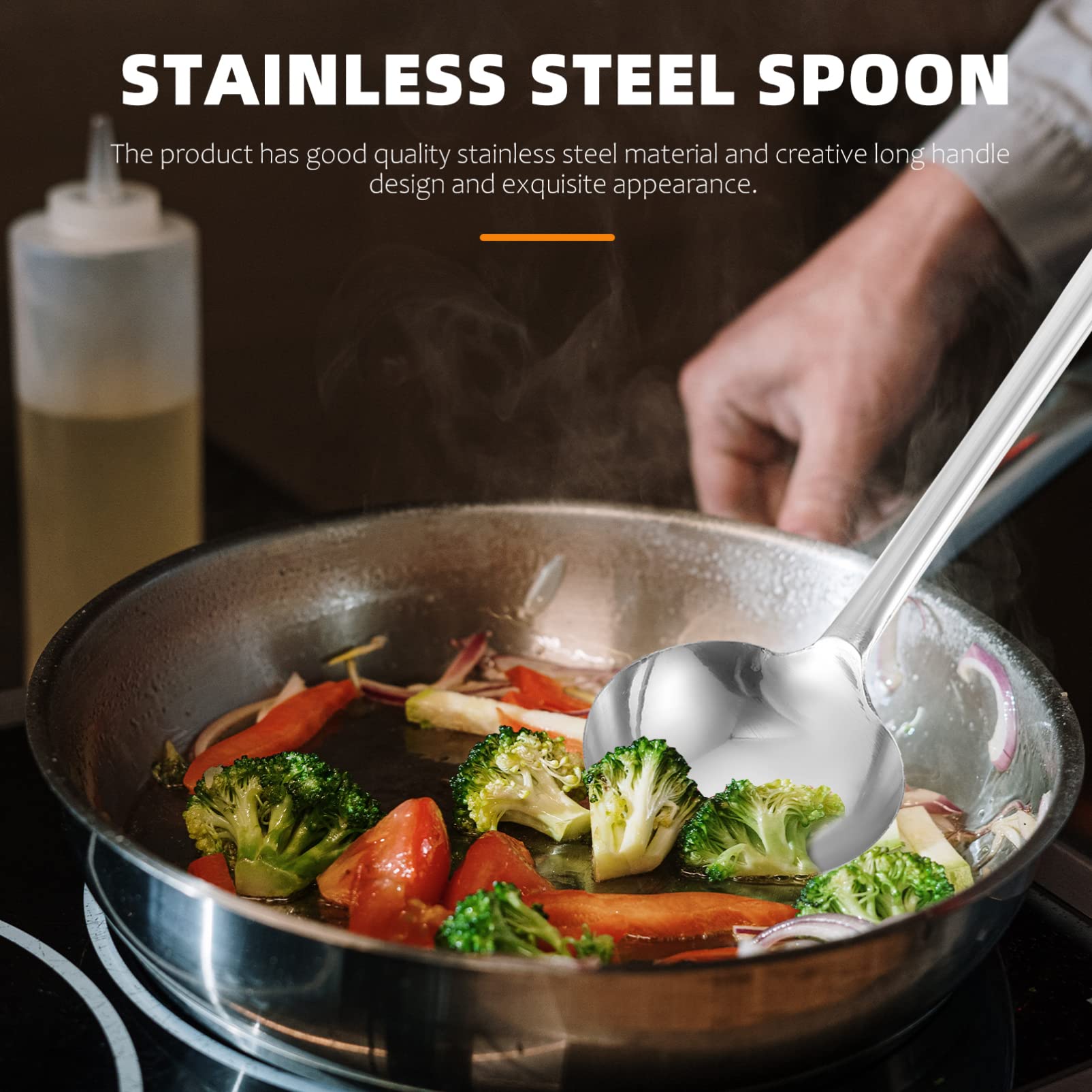 HEMOTON 1pc Stainless Steel Cooking Spoon - Non Slip Soup Ladle for Hot Pot, Serving, Mixing & Basting - Rustproof & Nonstick Kitchen Utensil - Perfect for Cooking, Baking & Food Preparation