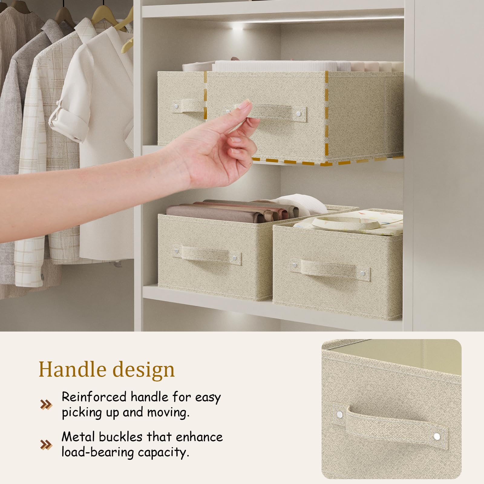 Collapsible Wardrobe Organizer & Fabric Storage Bins - 2 Pack Grey & Beige Foldable Closet Organizers (13x9x5.5 Inch) for Bedroom, Office & Home Organization - Space Saving Storage Cubes for Clothes, Toys & Accessories