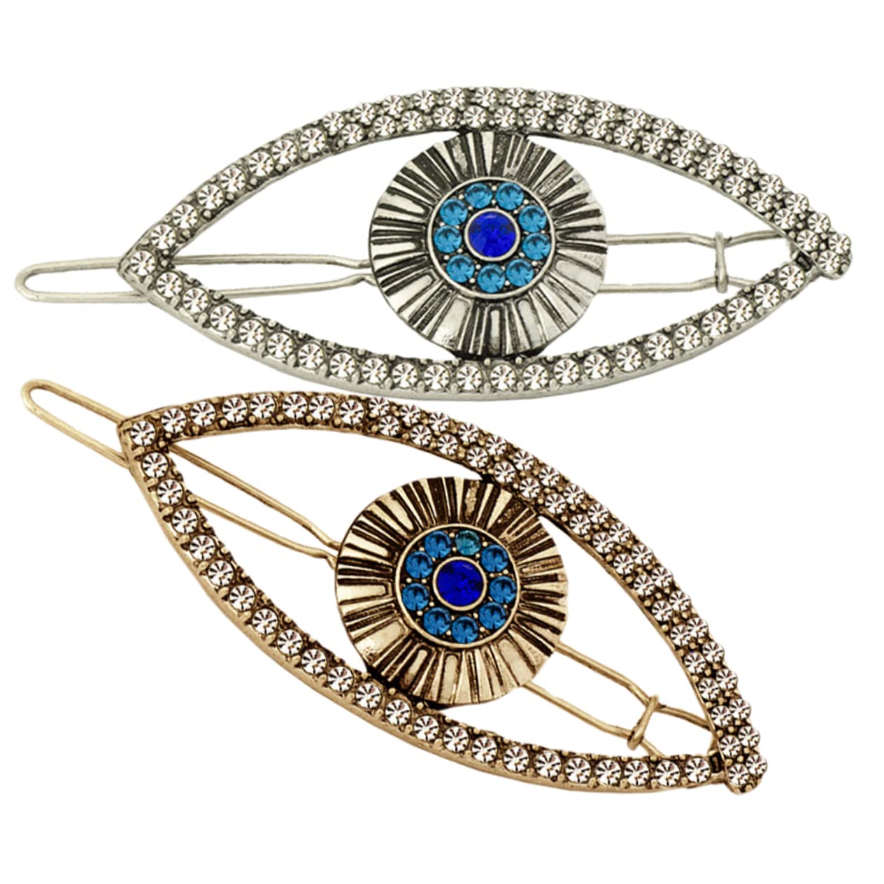 Minkissy 2PCS Rhinestone Hair Clips for Women - Alloy Evil Eye Hair Barrettes & Hairpins, Pretty Hair Accessories for Girls (Turkey Devil Eye Design) - Perfect for Parties, Weddings & Everyday Styling