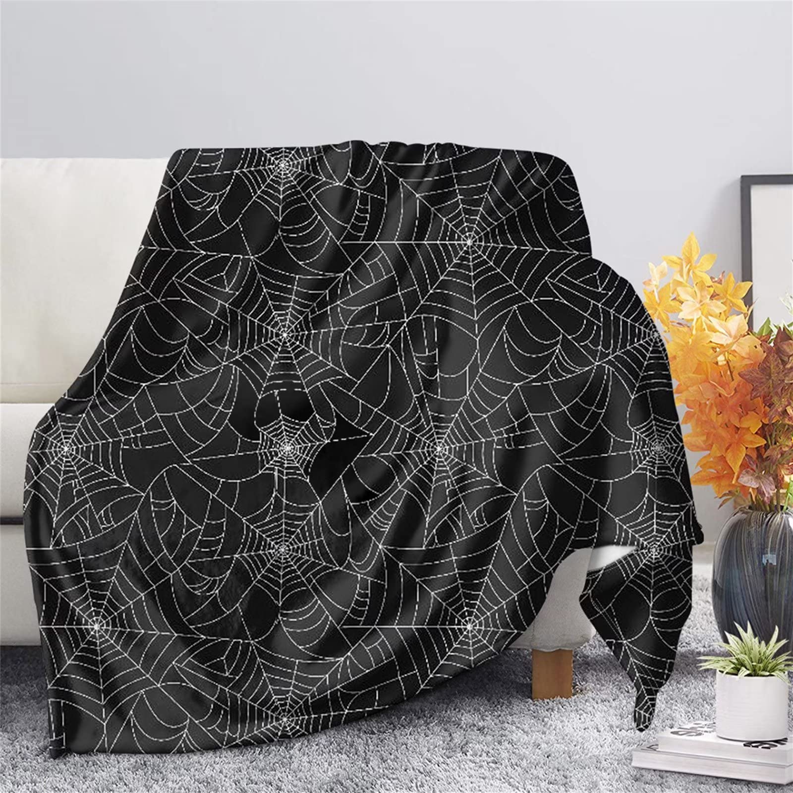 Spider Cobweb Fleece Blanket - Halloween Themed Soft Cozy Plush Throw for Kids, Couch, Sofa & Bed | Lightweight Warm Blanket for Home Decor, Movie Nights & Seasonal Celebrations