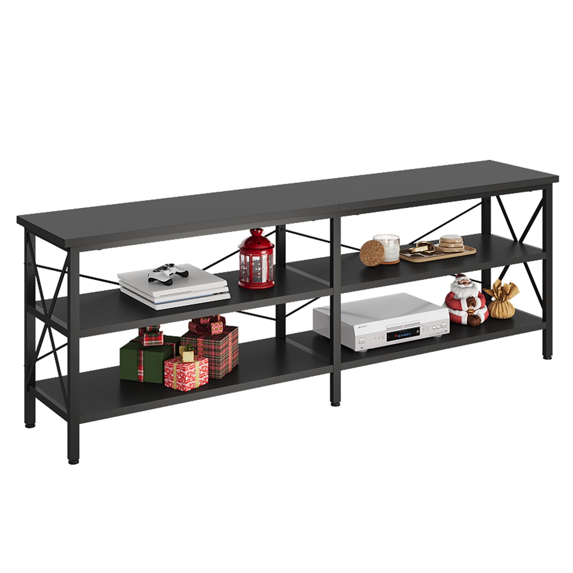 WLIVE 70 Inch TV Stand with 3-Tier Storage Shelves - Black Entertainment Center for Living Room & Bedroom - Perfect for 55-70 Inch Flat Screen TVs, Gaming Consoles & Media Storage