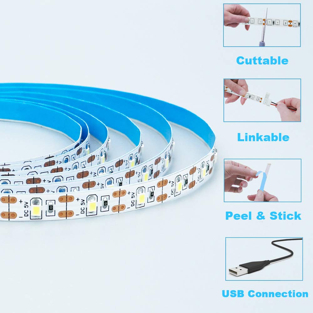 USB LED Strip Light 4000K Natural White - 5V USB Powered, 13.12ft/4M 240 LEDs Flexible SMD2835 High Brightness IP20 Non-Waterproof Tape Lights (2pcs x 6.6ft) - Perfect for Bedroom, Kitchen, Office, and DIY Home Decor Lighting