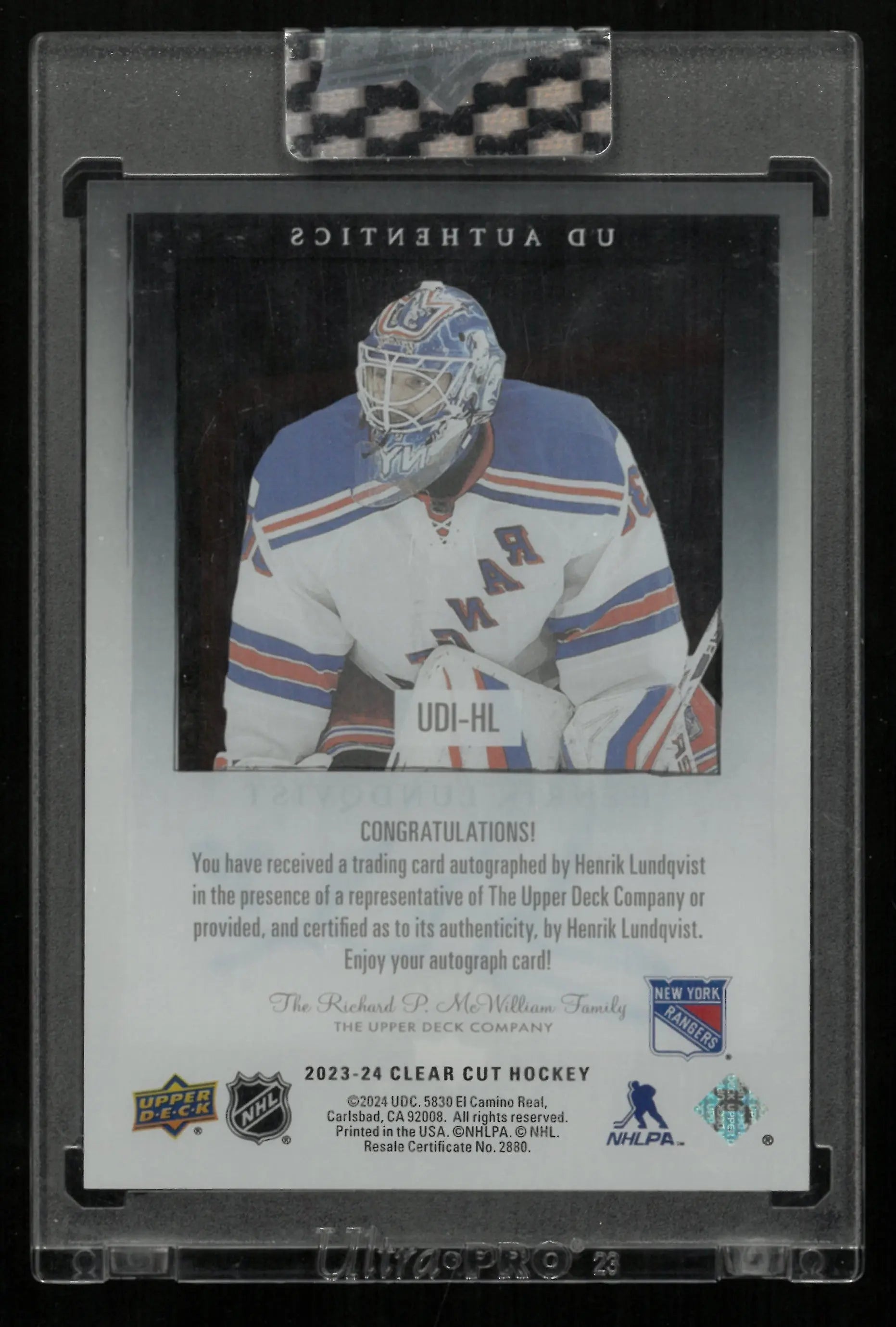 2023-24 Upper Deck Clear Cut Hockey Henrik Lundqvist UD Authentics Autographed Card - Collectible Memorabilia for NHL Fans & Sports Card Enthusiasts