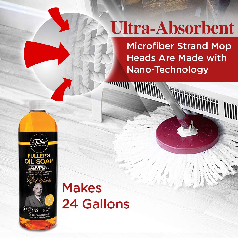 Spin Mop with Oil Soap - Heavy Duty Floor Cleaning System for Kitchen, Bathroom & Hardwood Floors - Easy Wringing & Deep Scrubbing Mop