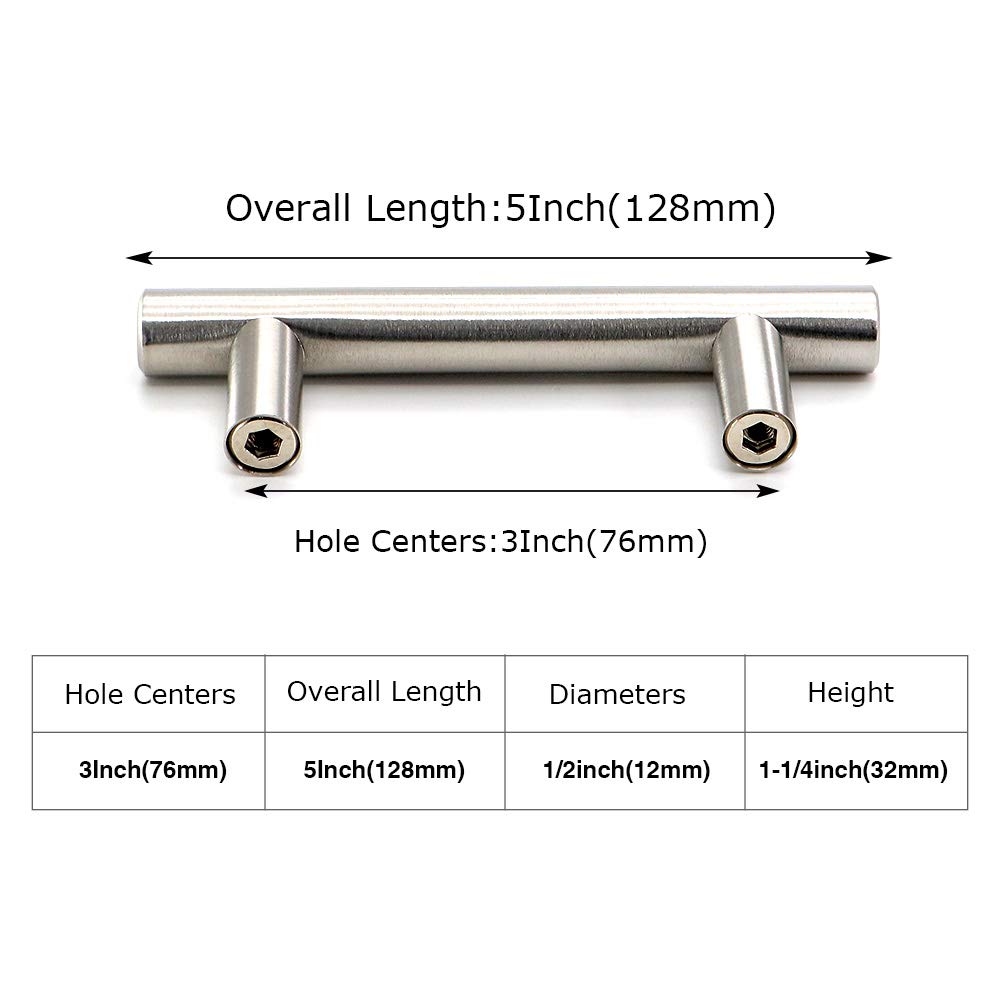 25 Pack Brushed Nickel Cabinet Pulls - 3 Inch (76mm) Hole Center Kitchen Cabinet Handles & Drawer Pulls - HD201SN Durable Hardware for Kitchen Cabinets, Bathroom Vanities & Furniture Upgrades