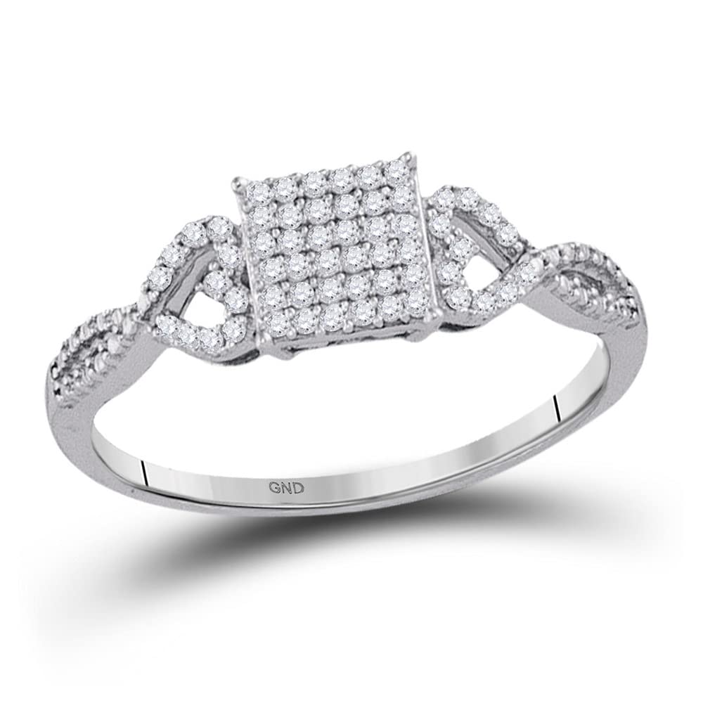 10K White Gold Women's Round Diamond Cluster Ring - 1/5 CTTW Square Design for Engagement, Wedding & Anniversary Gifts