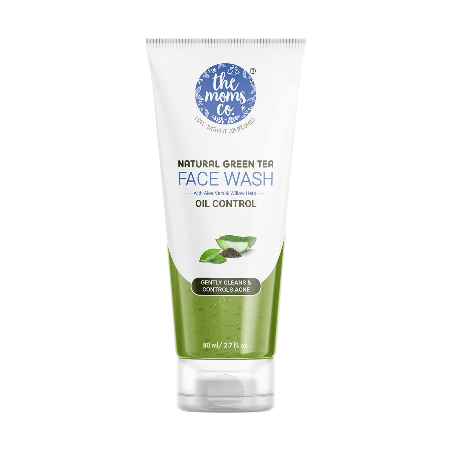 The Moms Co. Natural Green Tea Face Wash with Aloe Vera & Niacinamide - Anti Acne Cleanser for Oily Skin | Soap-Free Gel Formula | Hydrates & Soothes Skin | 80ml | Perfect for Daily Skincare & Acne-Prone Skin