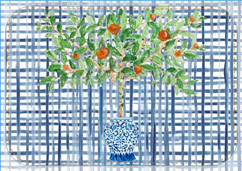 Hand Painted Orange Tree Doormat - Non-Slip Ginger Jar Design Welcome Mat for Front Door, Porch & Entryway - Perfect for Farmhouse, Boho & Coastal Home Decor