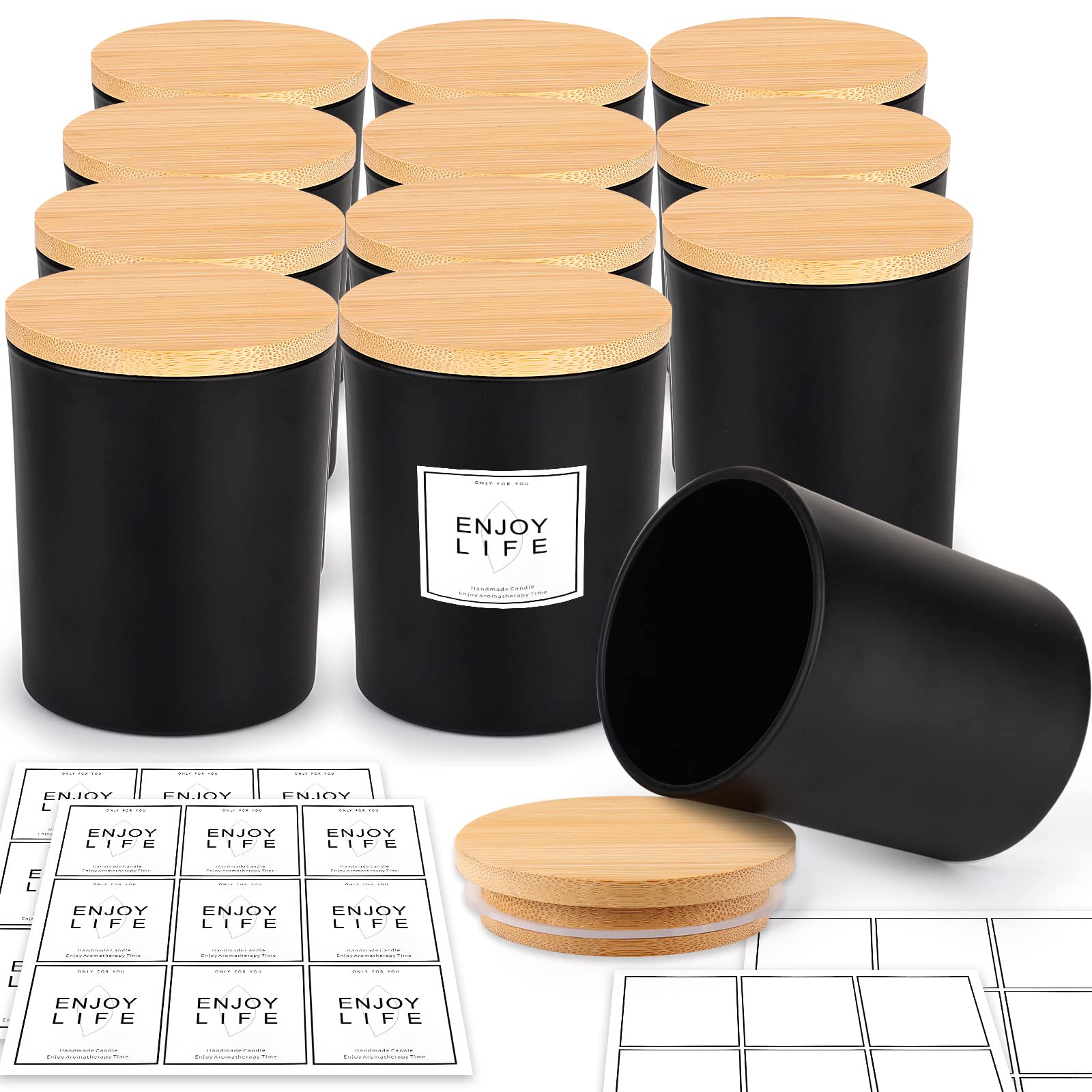 GOTIDEAL 12 Pack 6oz Frosted Black Candle Jars with Bamboo Lids - Bulk Empty Glass Containers for DIY Candle Making, Soy Wax, Aromatherapy - Perfect for Home Decor, Wedding Favors & Gift Packaging
