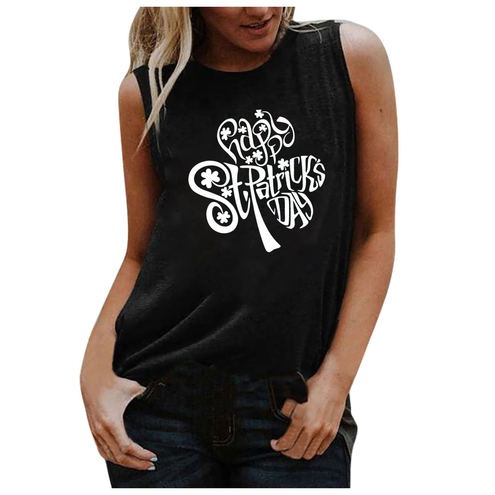 ABABC Women's Casual Loose Fit Tank Top - St. Patrick's Day Letter Print Sleeveless Summer Shirt | Perfect for Festivals, Beach Outings & Everyday Wear