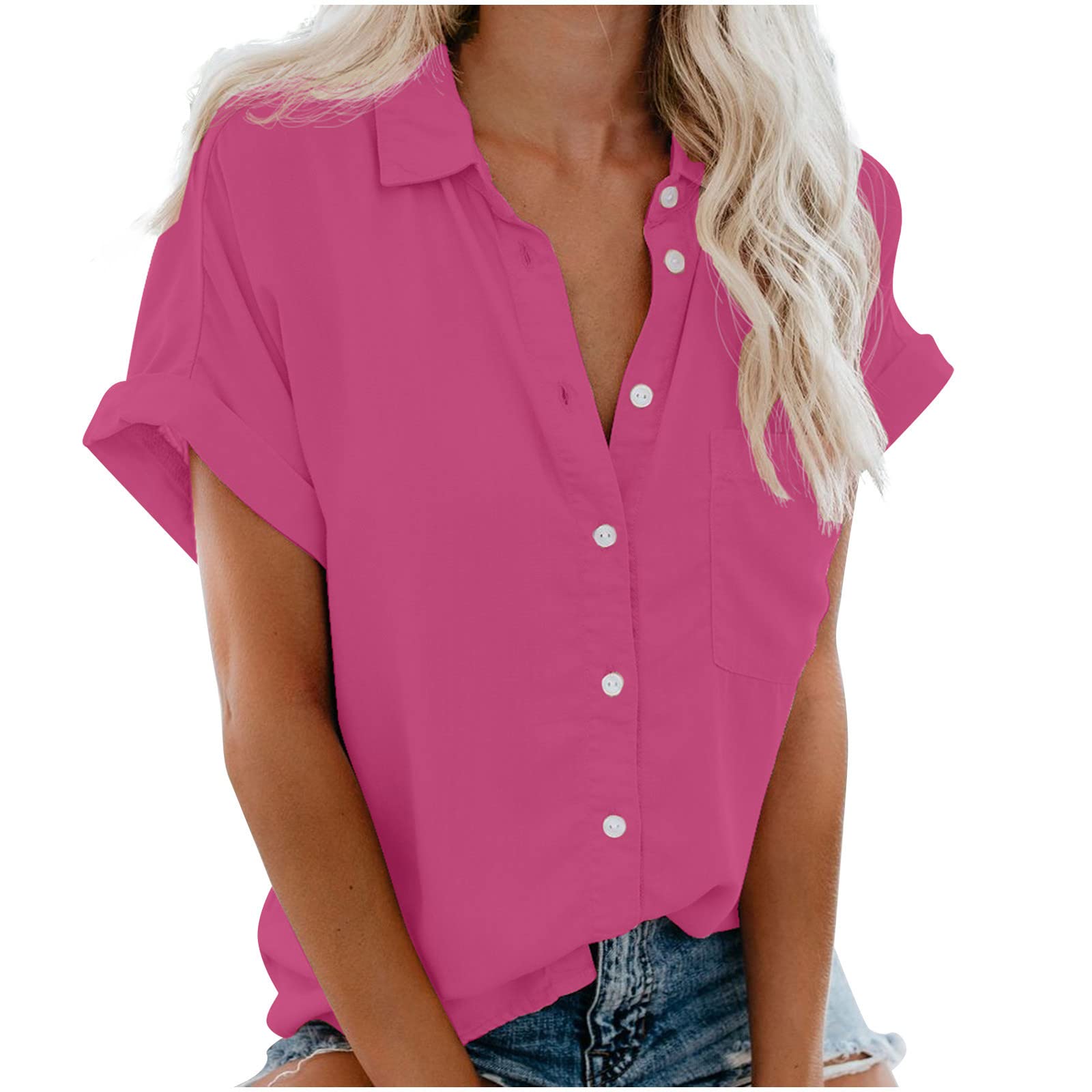 Women's Summer Button Down Blouse - Plus Size Collared T-Shirts & Comfortable Loose Tunic Tops for Casual Wear | Perfect for Office, Beach & Everyday Outfits