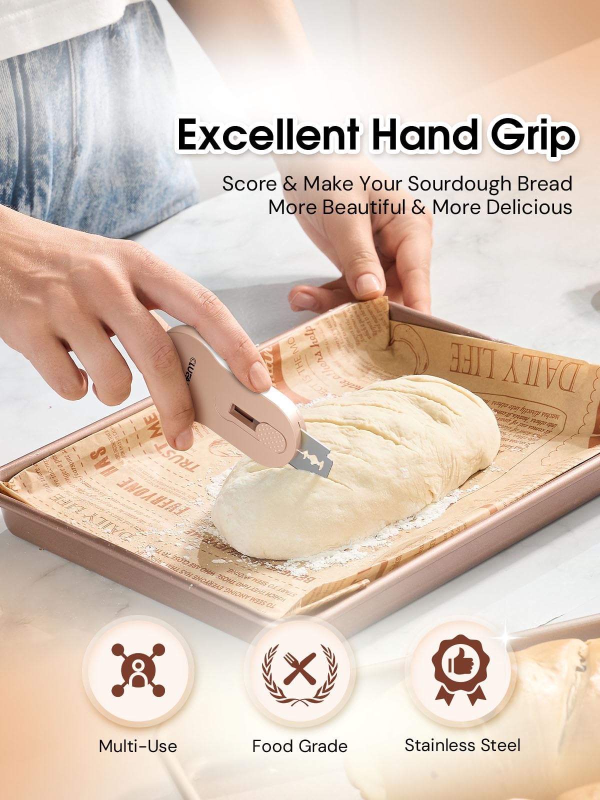 Professional Sourdough Bread Lame - Extendable Magnetic Dough Scoring Tool with 5 Razor Blades & Patterns Booklet - Perfect for Artisan Sourdough Baking, Homemade Bread Scoring, and Bakery Use