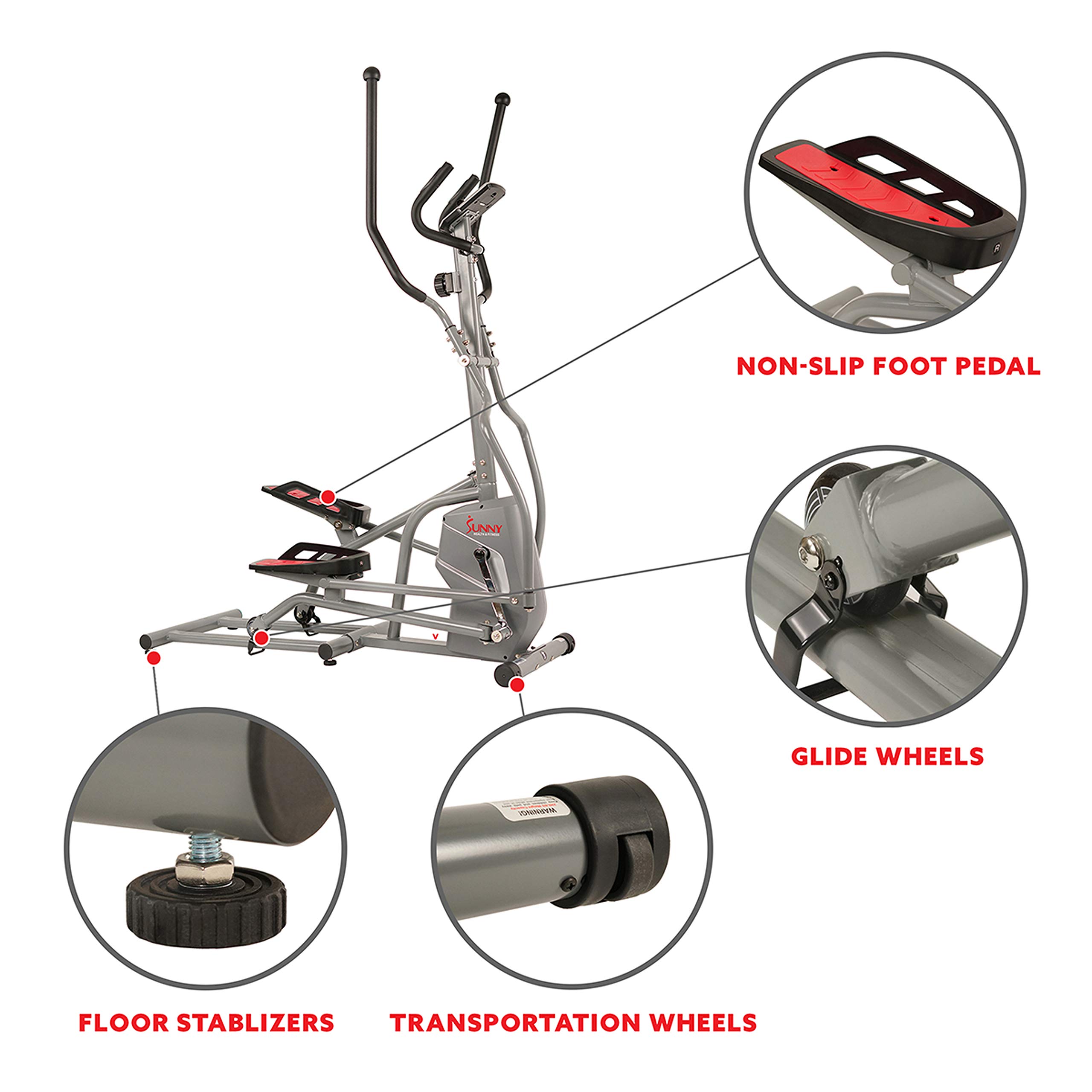 Sunny Health & Fitness Magnetic Elliptical Trainer Machine - Low Impact Cardio Workout Equipment with Tablet Holder & LCD Display | Perfect for Home Gym, Weight Loss & Full Body Exercise