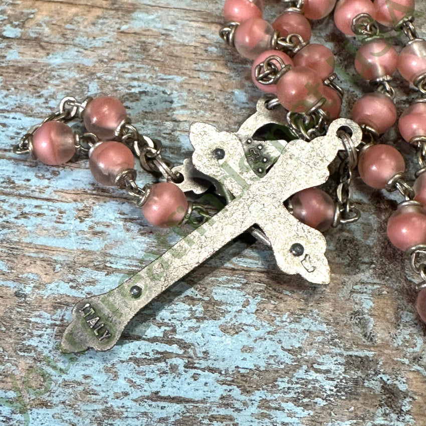 Vintage Italian Pink Glass Bead Rosary - Handmade Catholic Prayer Beads for Women, Men & Religious Gifts | Perfect for Prayer, Meditation & Spiritual Protection