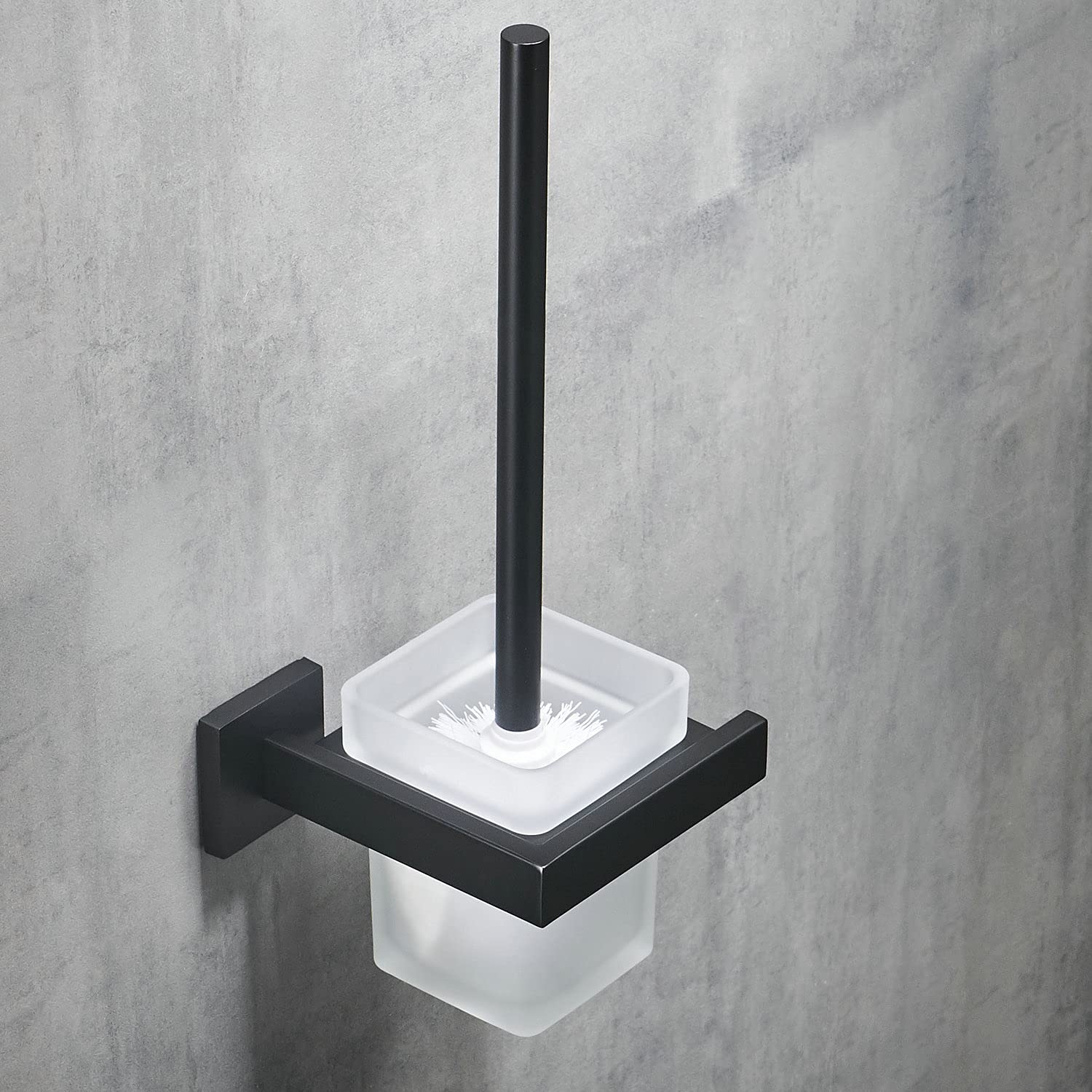 Modern Matte Black Toilet Brush Set with Wall Mount Holder - Bathroom Essentials