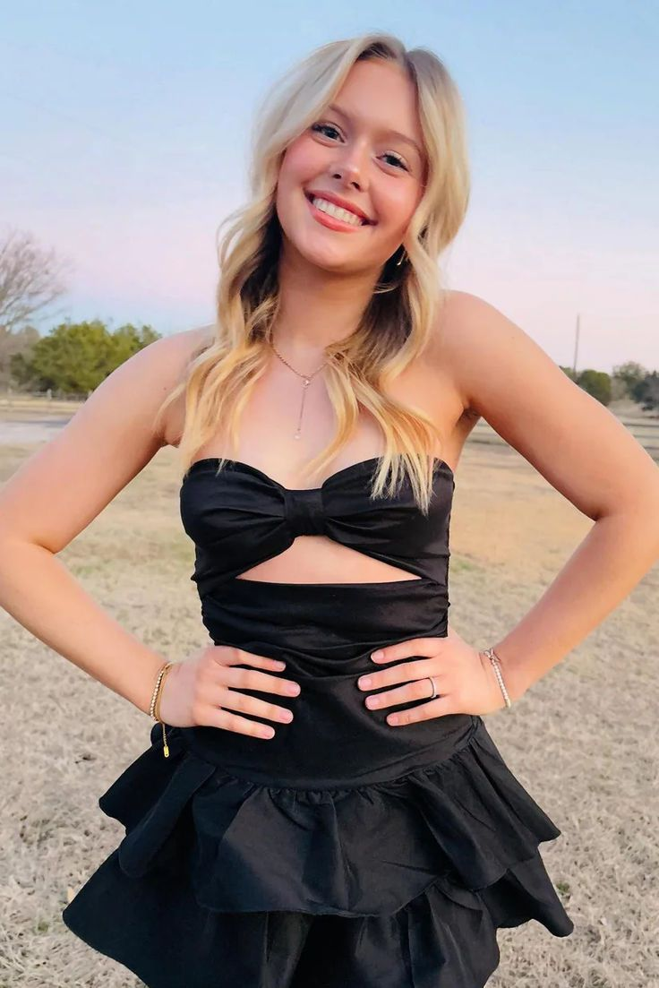 Elegant Black A-Line Strapless Ruffled Satin Prom Dress J6953 - Perfect for Homecoming, Evening Parties & Special Occasions